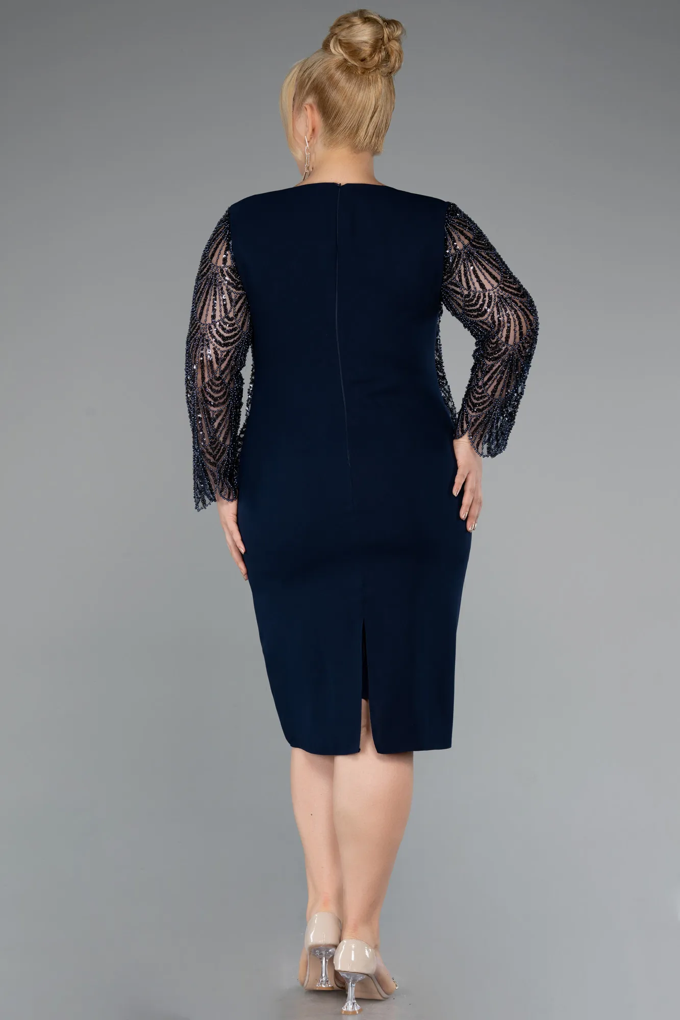 Navy Blue-Midi Plus Size Evening Gown ABK2417