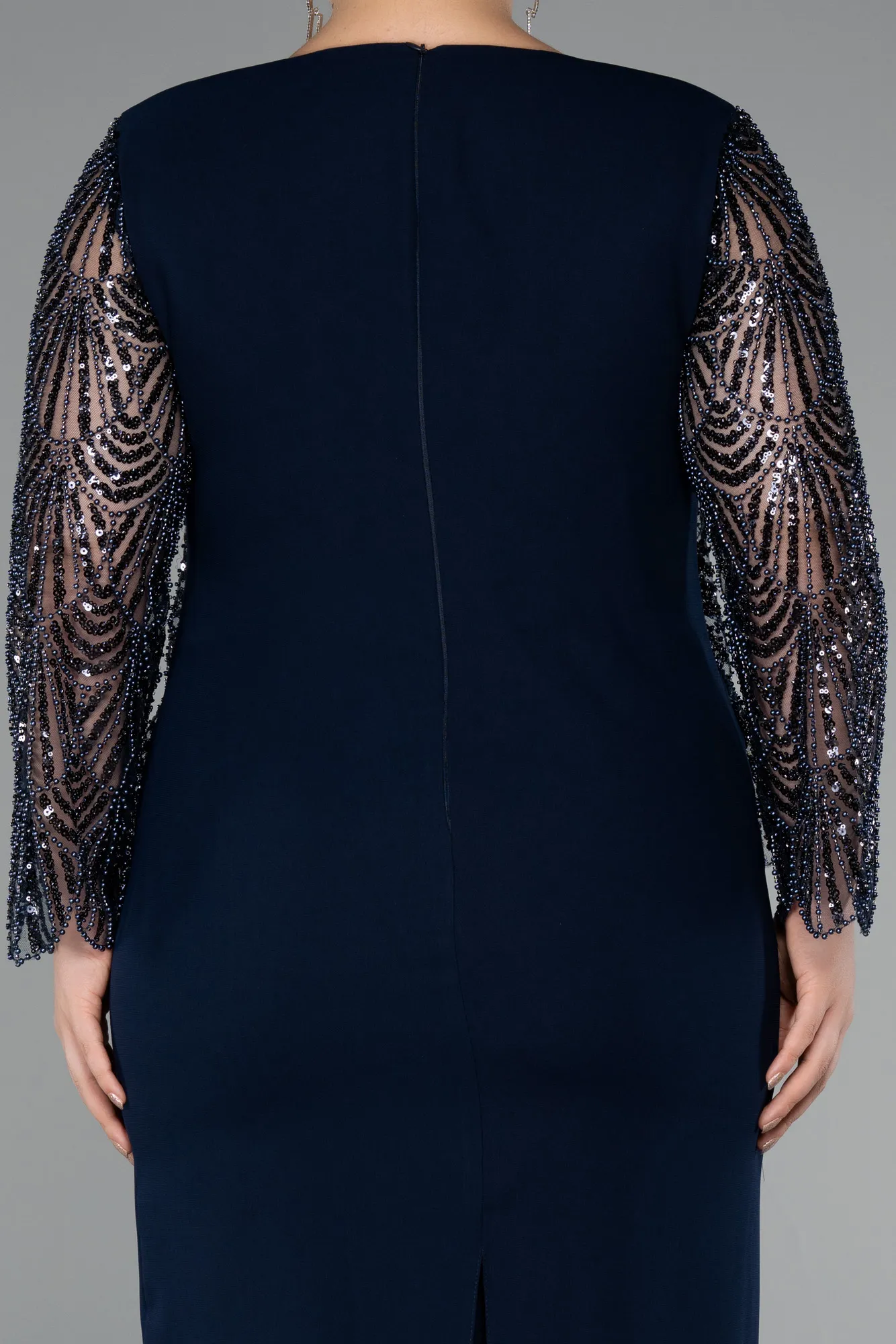 Navy Blue-Midi Plus Size Evening Gown ABK2417