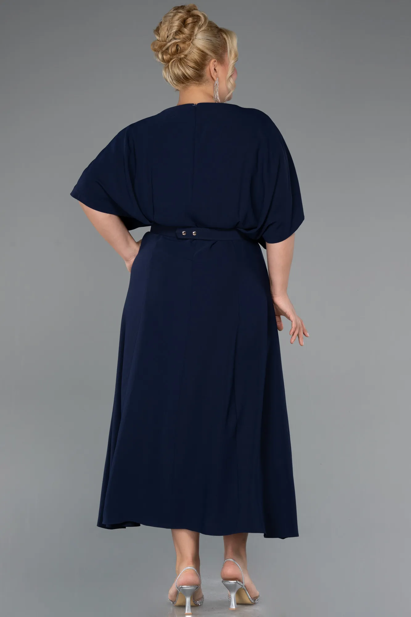 Navy Blue-Midi Plus Size Evening Gown ABK2447