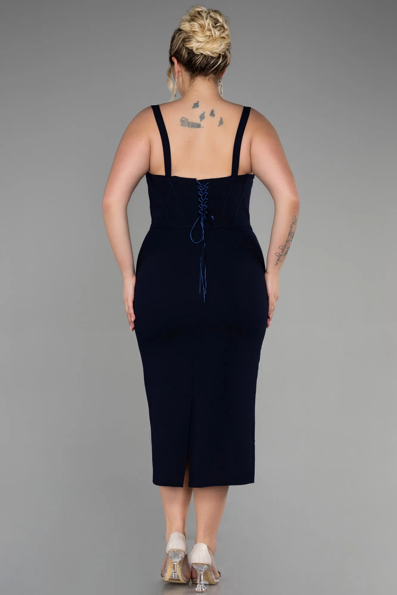 Navy Blue-Midi Plus Size Invitation Dress ABK1882