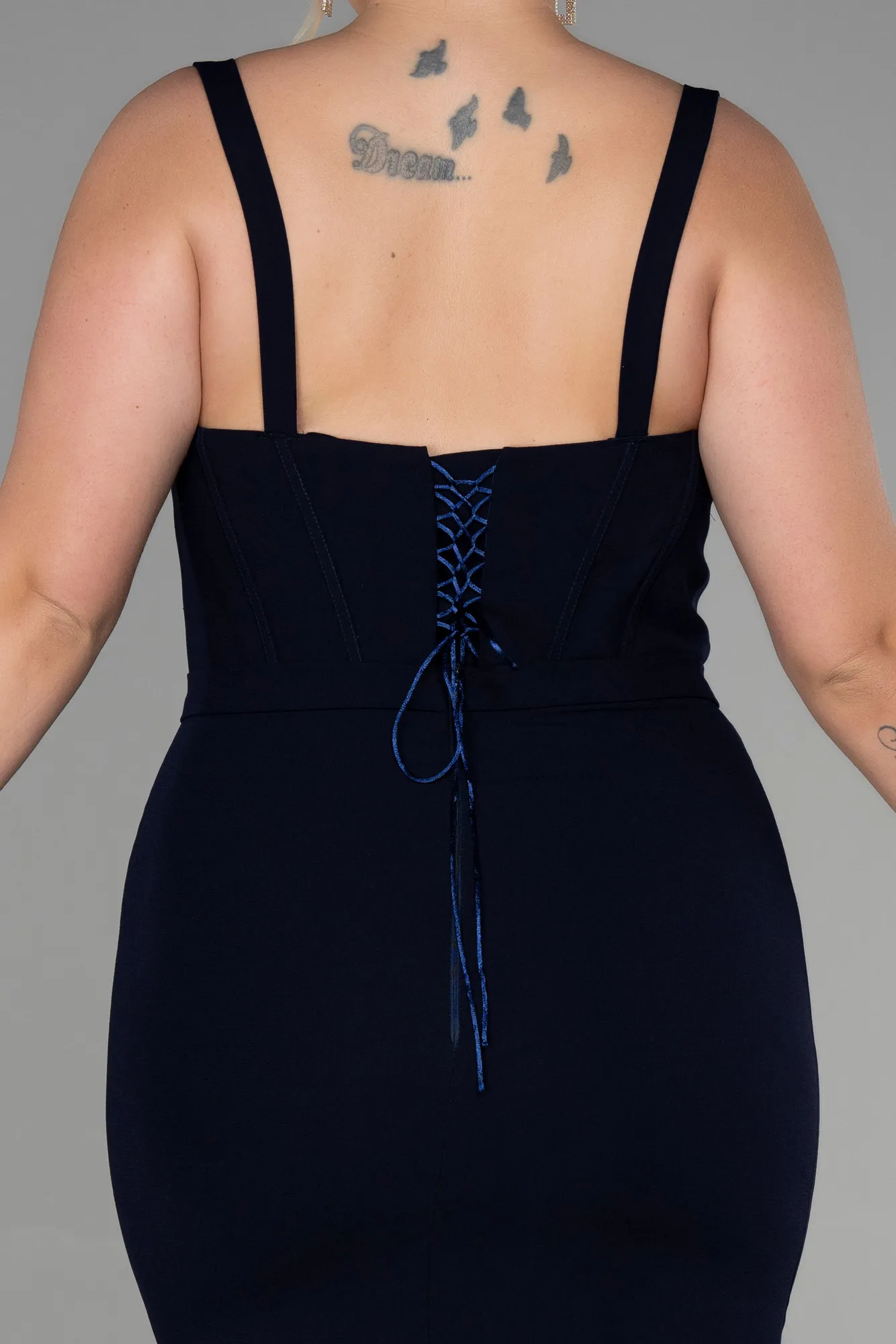 Navy Blue-Midi Plus Size Invitation Dress ABK1882