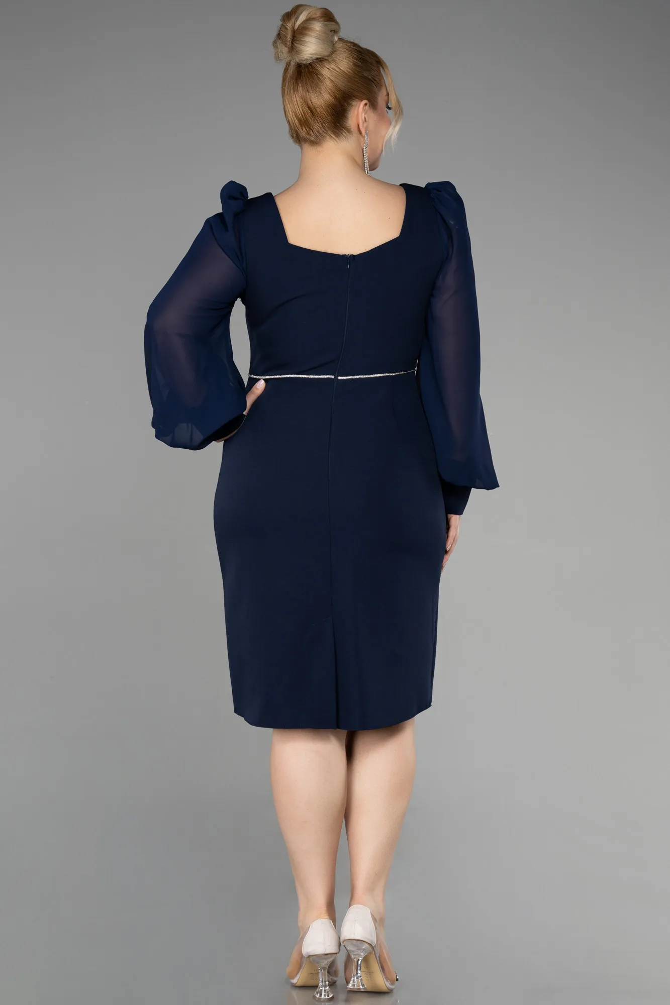 Navy Blue-Midi Plus Size Party Dress ABK1945