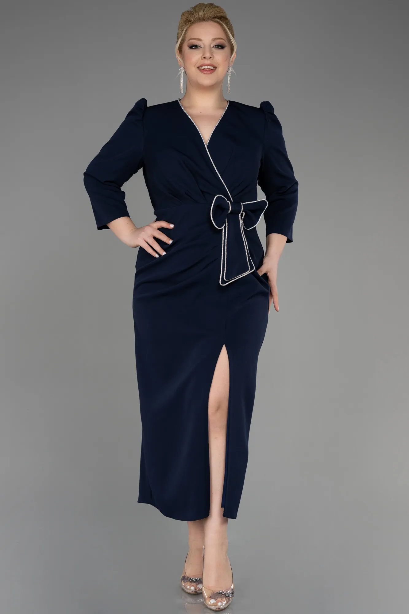 Navy Blue-Midi Plus Size Party Dress ABK1993
