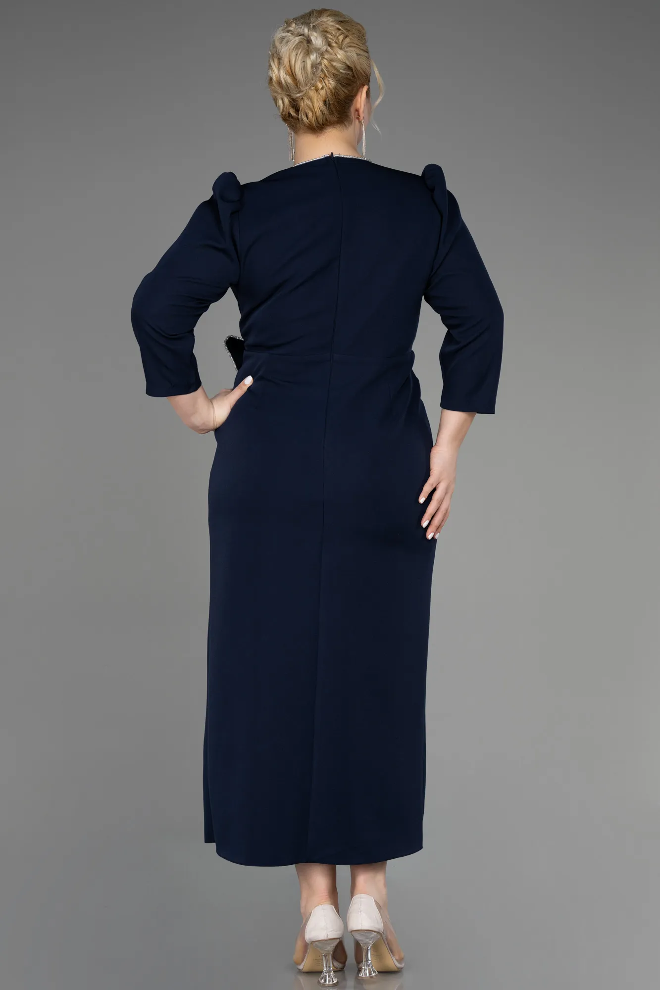Navy Blue-Midi Plus Size Party Dress ABK1993