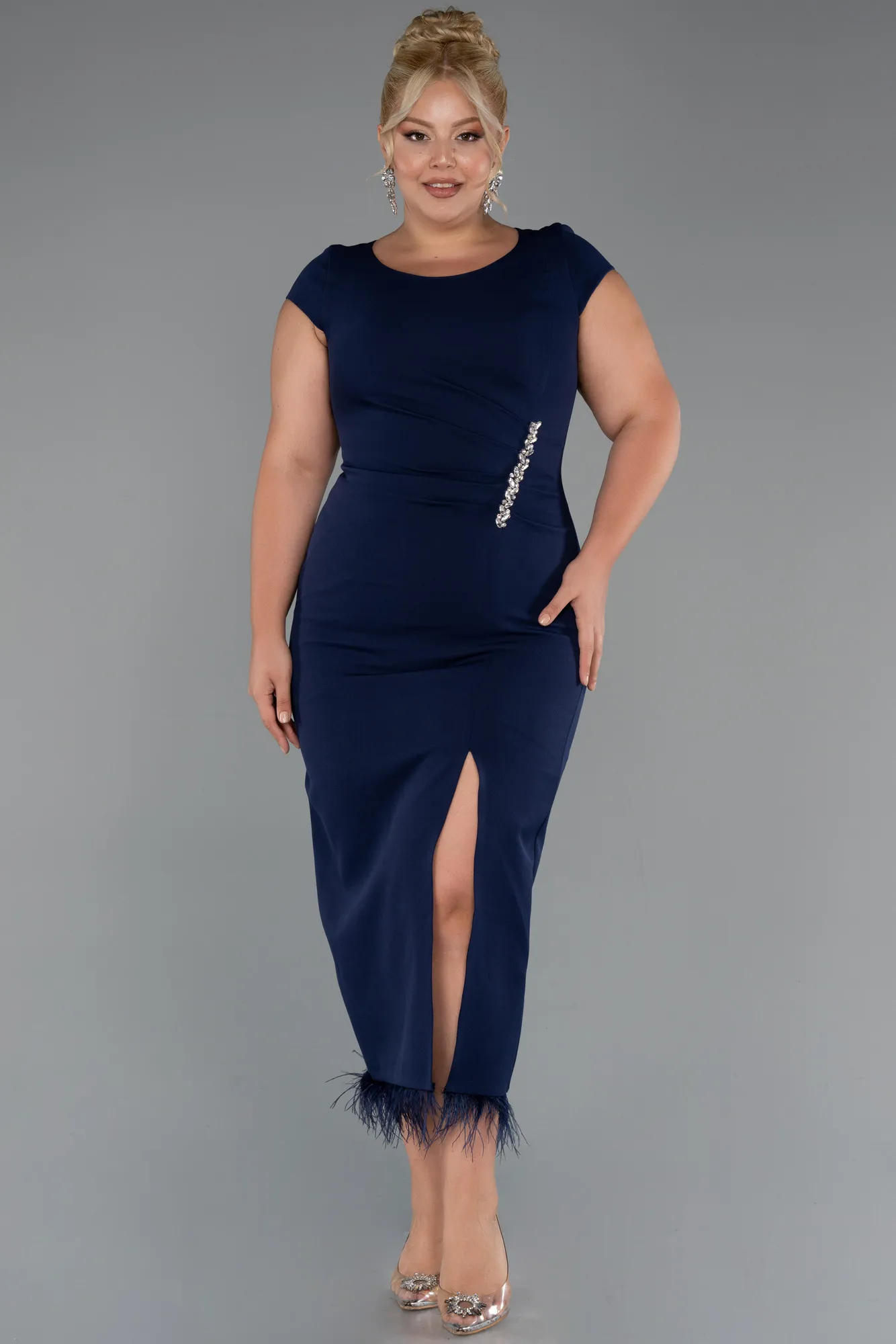 Navy Blue-Midi Plus Size Party Dress ABK2340