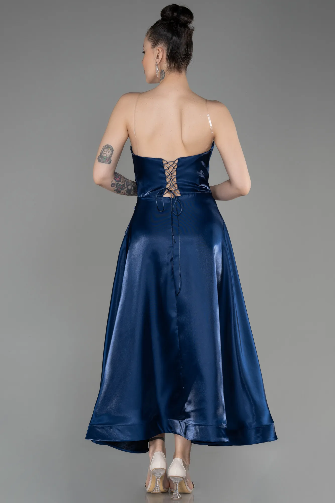 Navy Blue-Midi Satin Cocktail Dress ABK2018