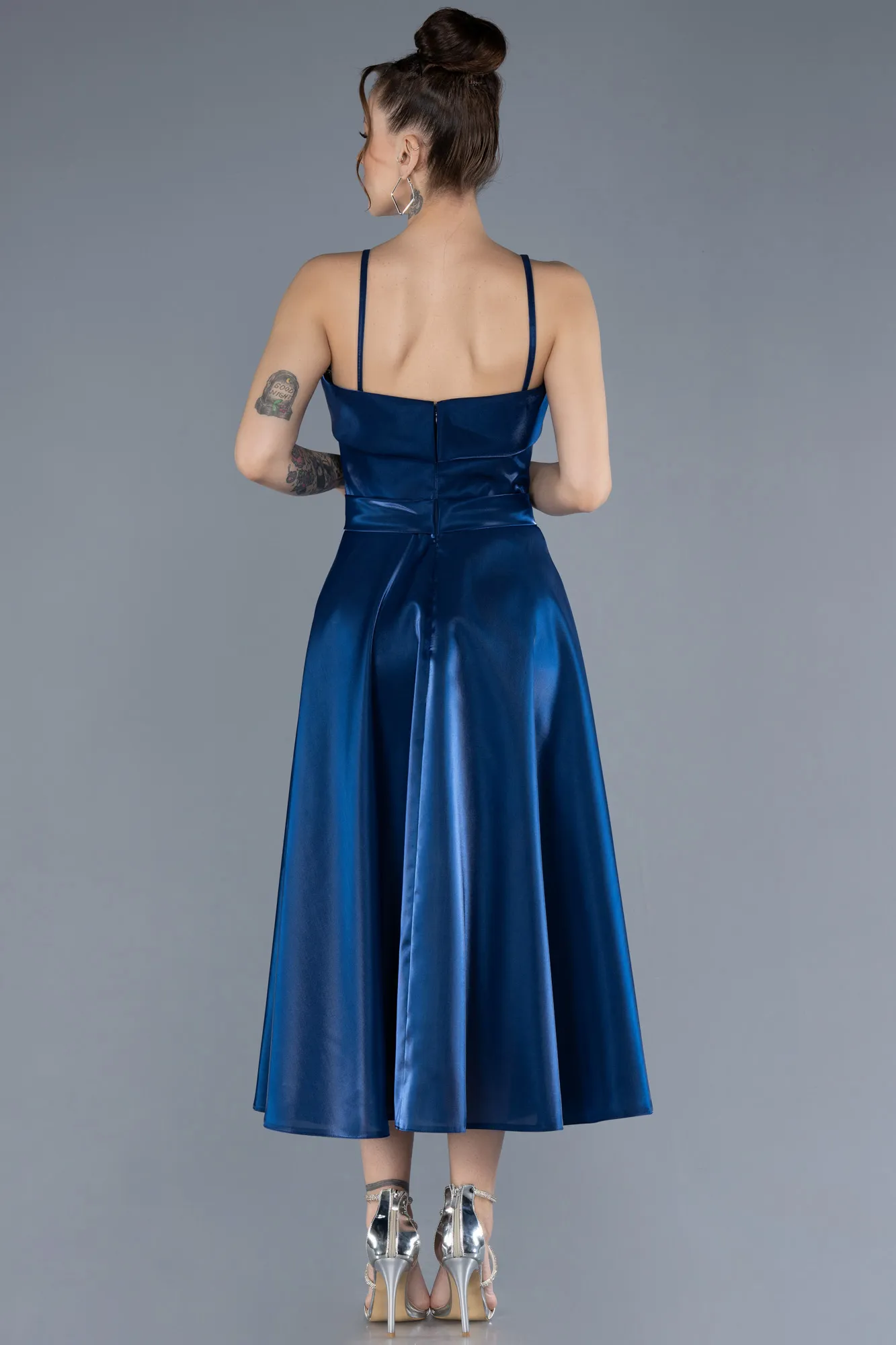 Navy Blue-Midi Satin Cocktail Dress ABK2242