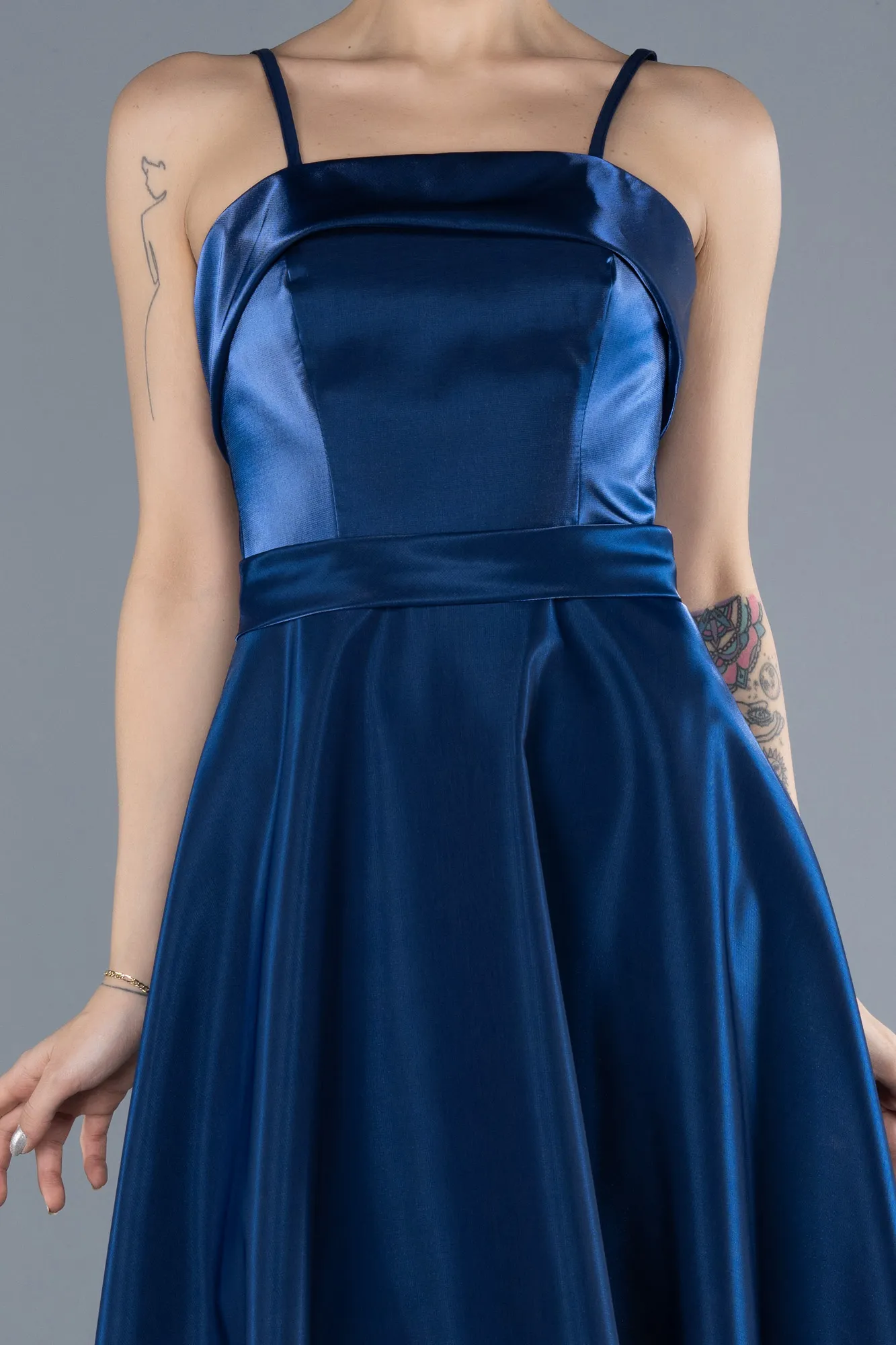 Navy Blue-Midi Satin Cocktail Dress ABK2242