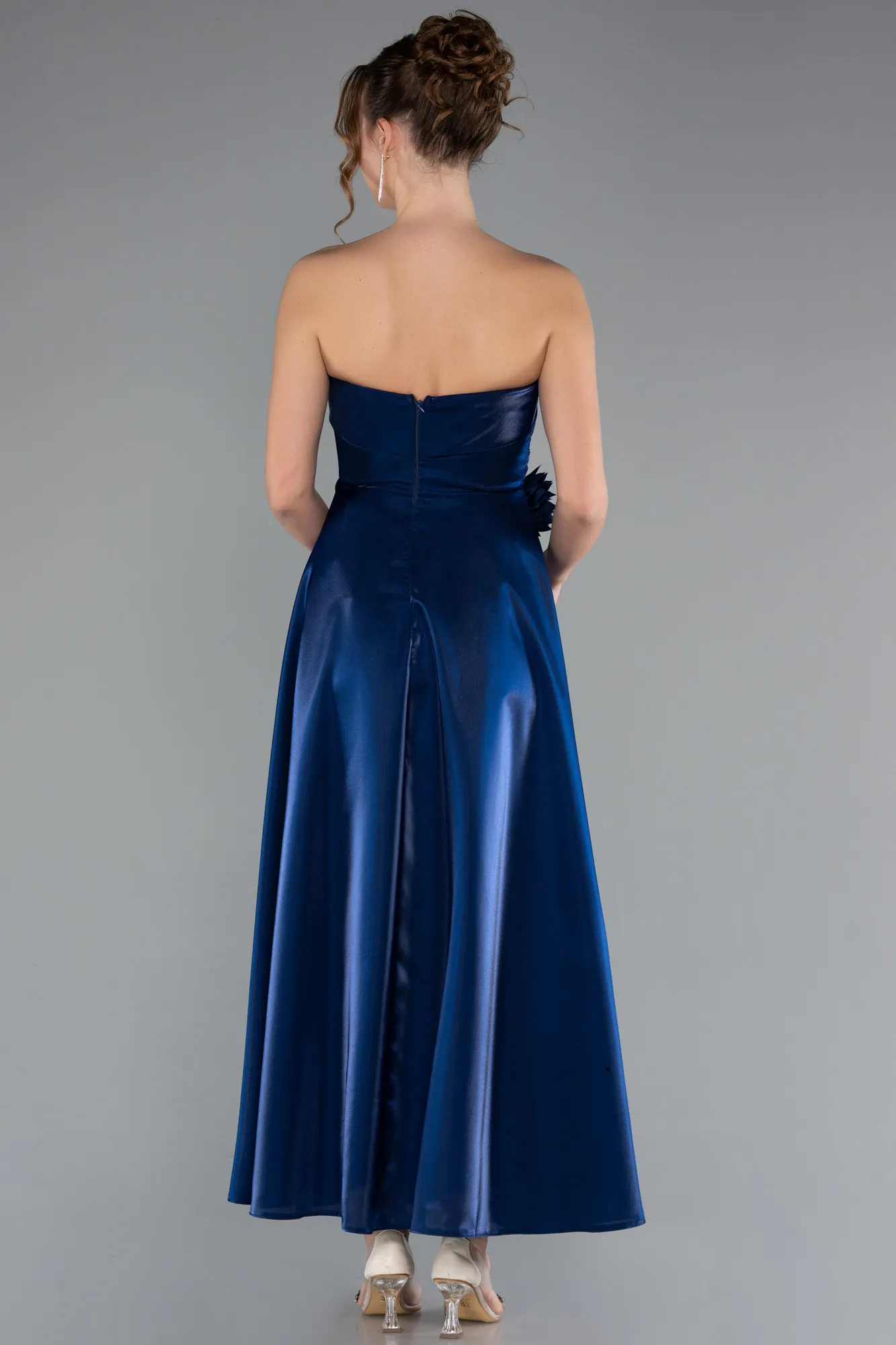 Navy Blue-Midi Satin Cocktail Dress ABK2363