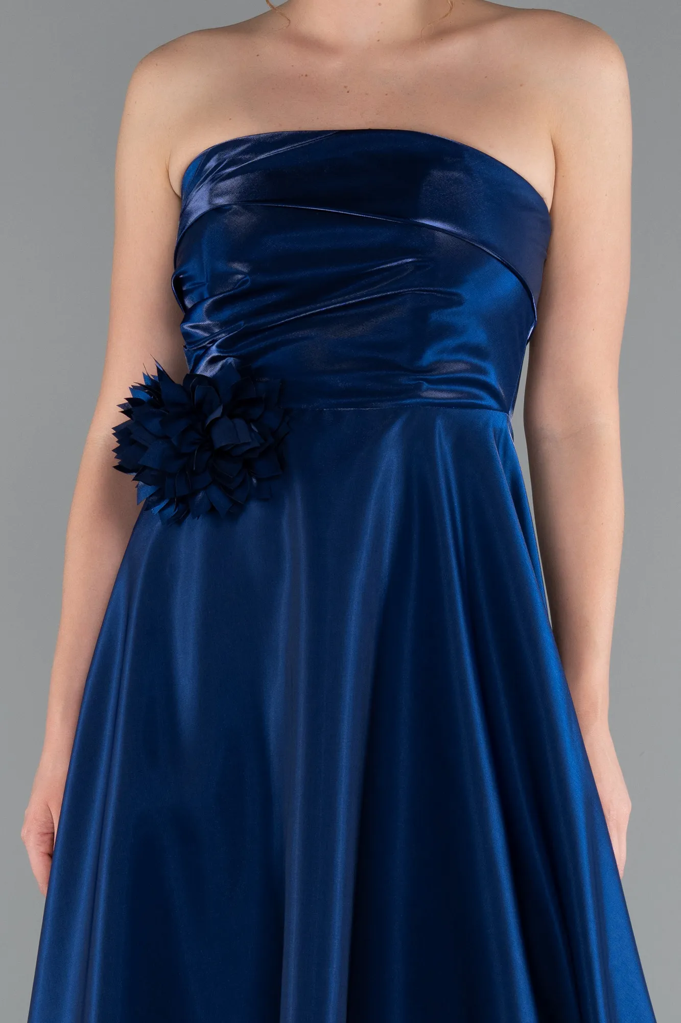 Navy Blue-Midi Satin Cocktail Dress ABK2363