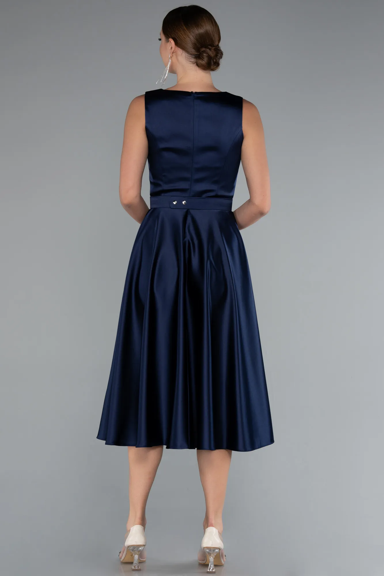 Navy Blue-Midi Satin Cocktail Dress ABK2375
