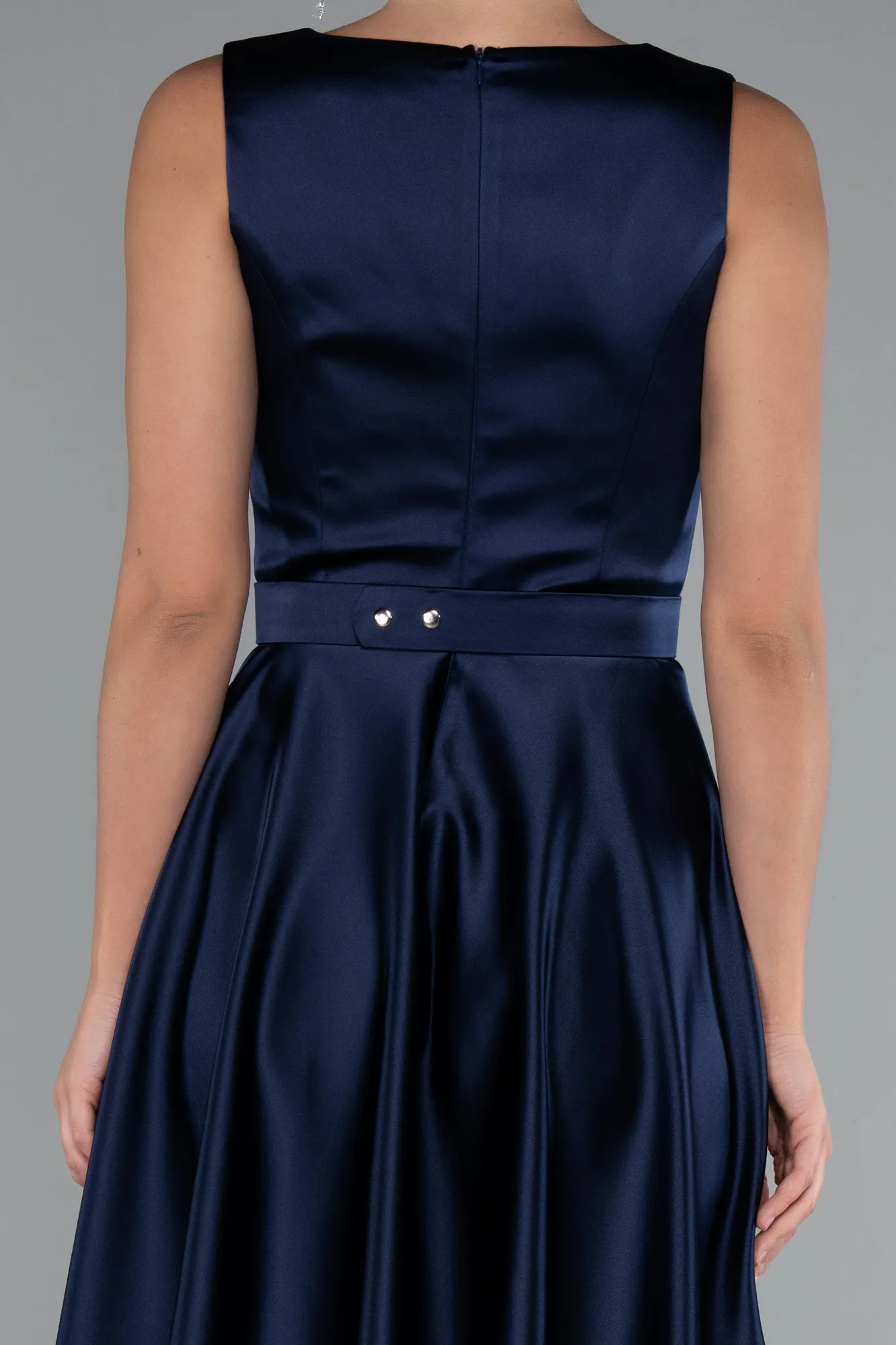 Navy Blue-Midi Satin Cocktail Dress ABK2375