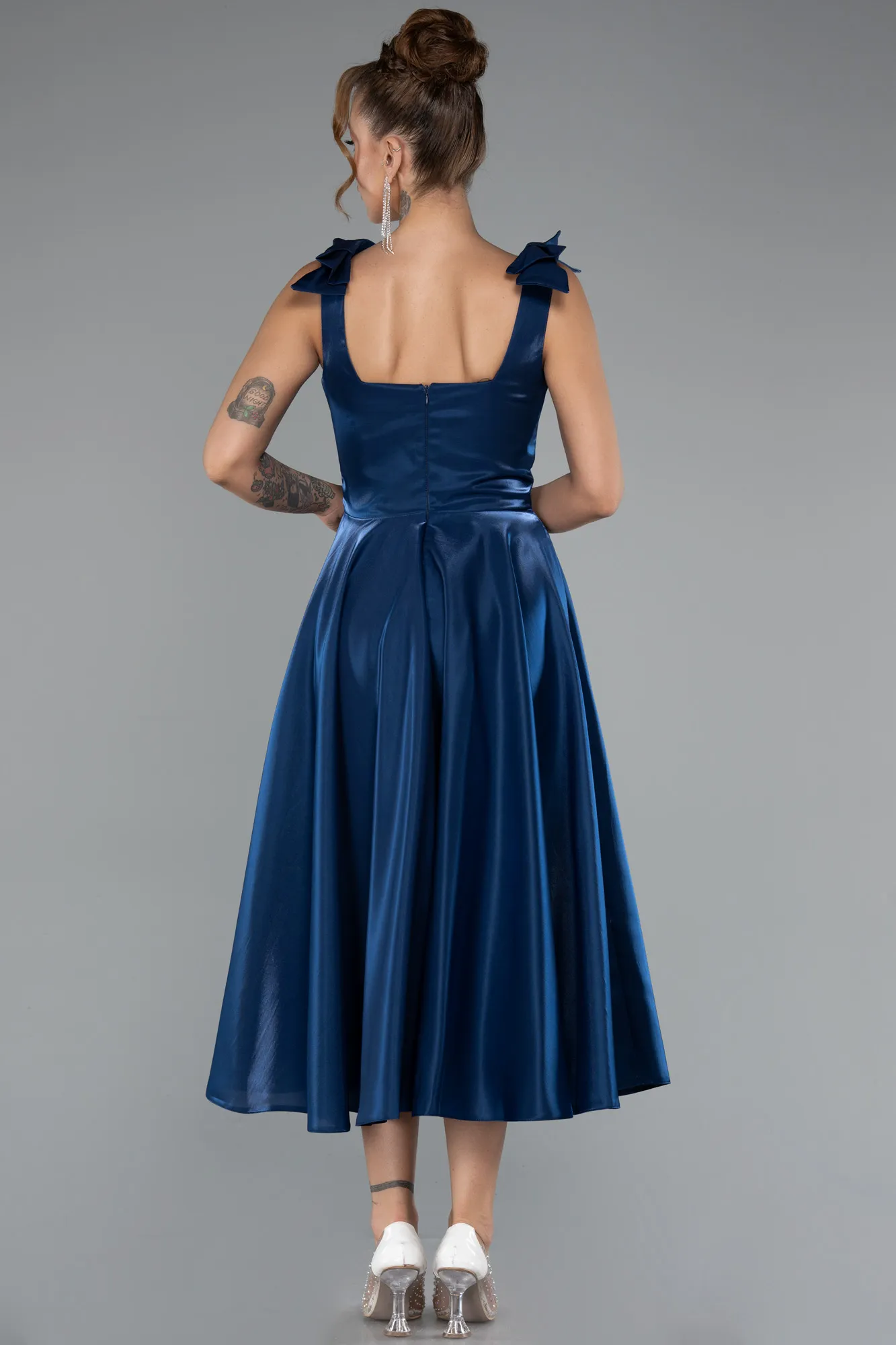 Navy Blue-Midi Satin Cocktail Dress ABK2388