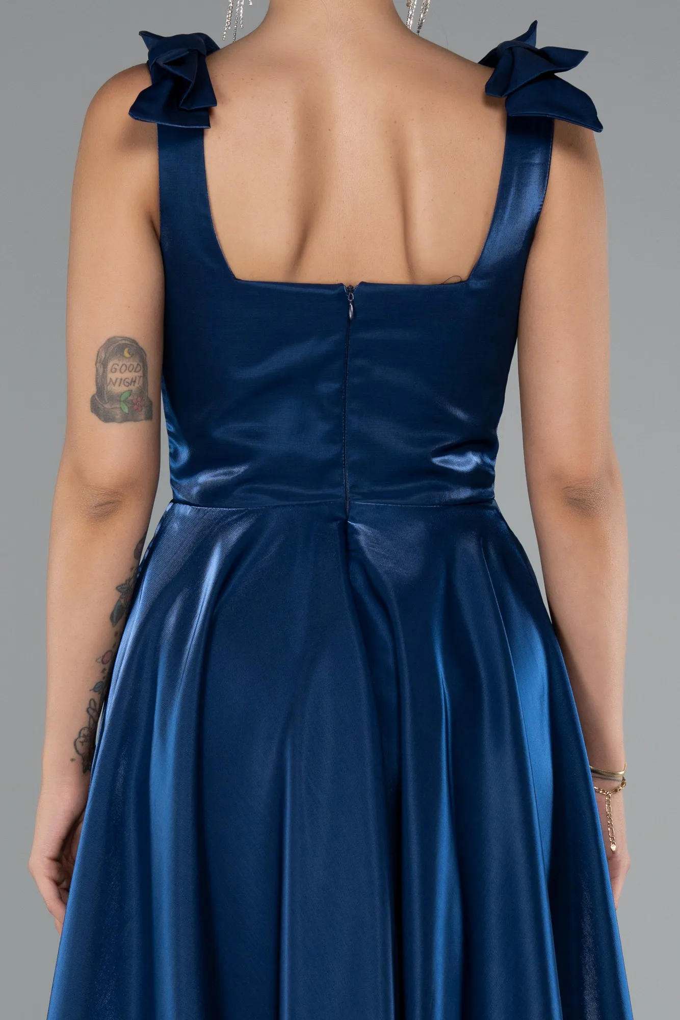 Navy Blue-Midi Satin Cocktail Dress ABK2388