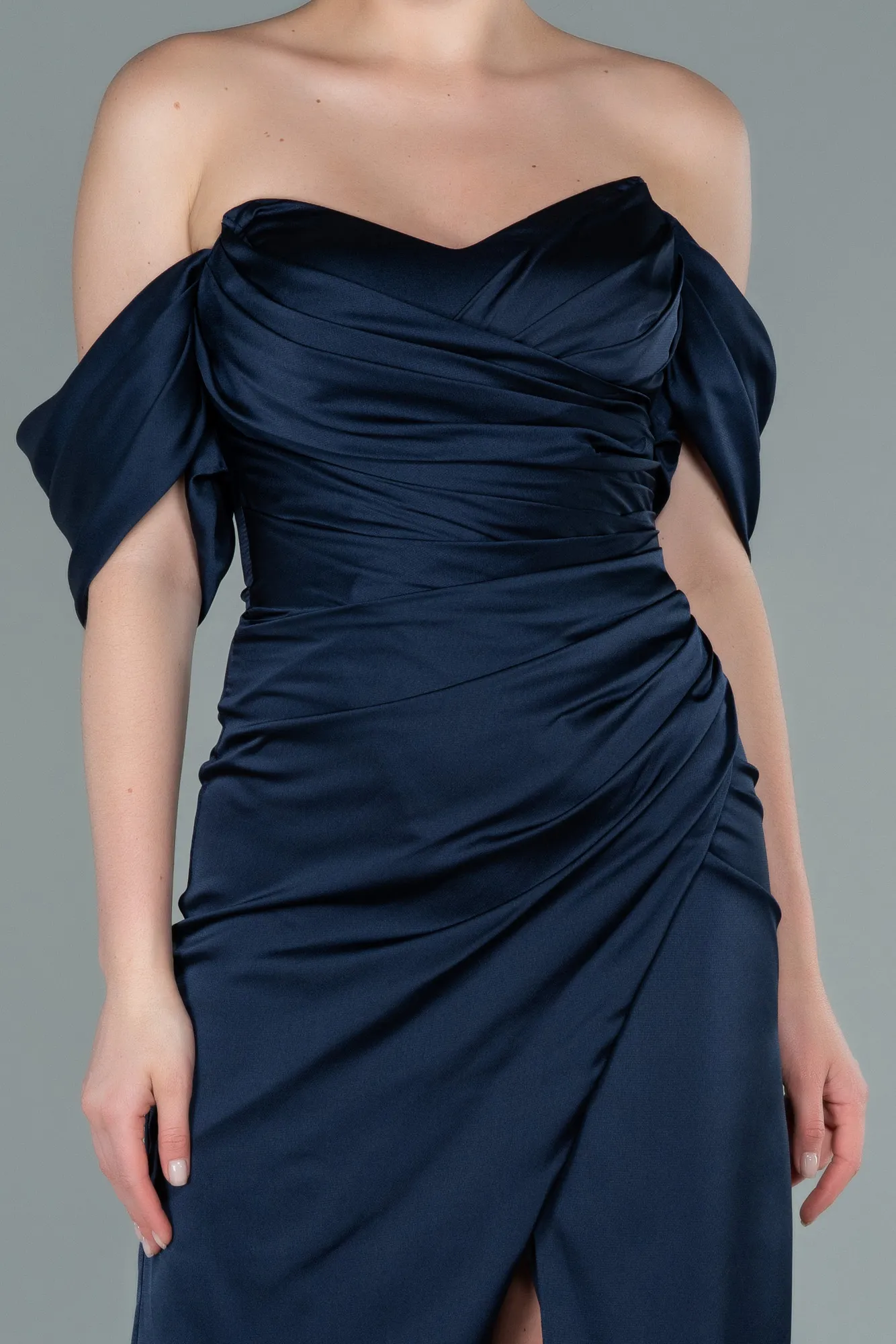 Navy Blue-Midi Satin Invitation Dress ABK1404