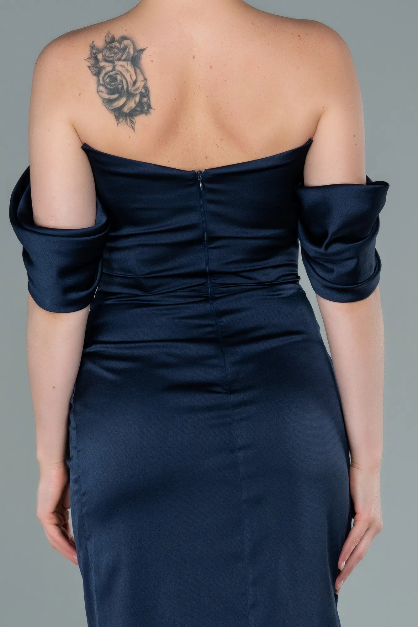 Navy Blue-Midi Satin Invitation Dress ABK1404