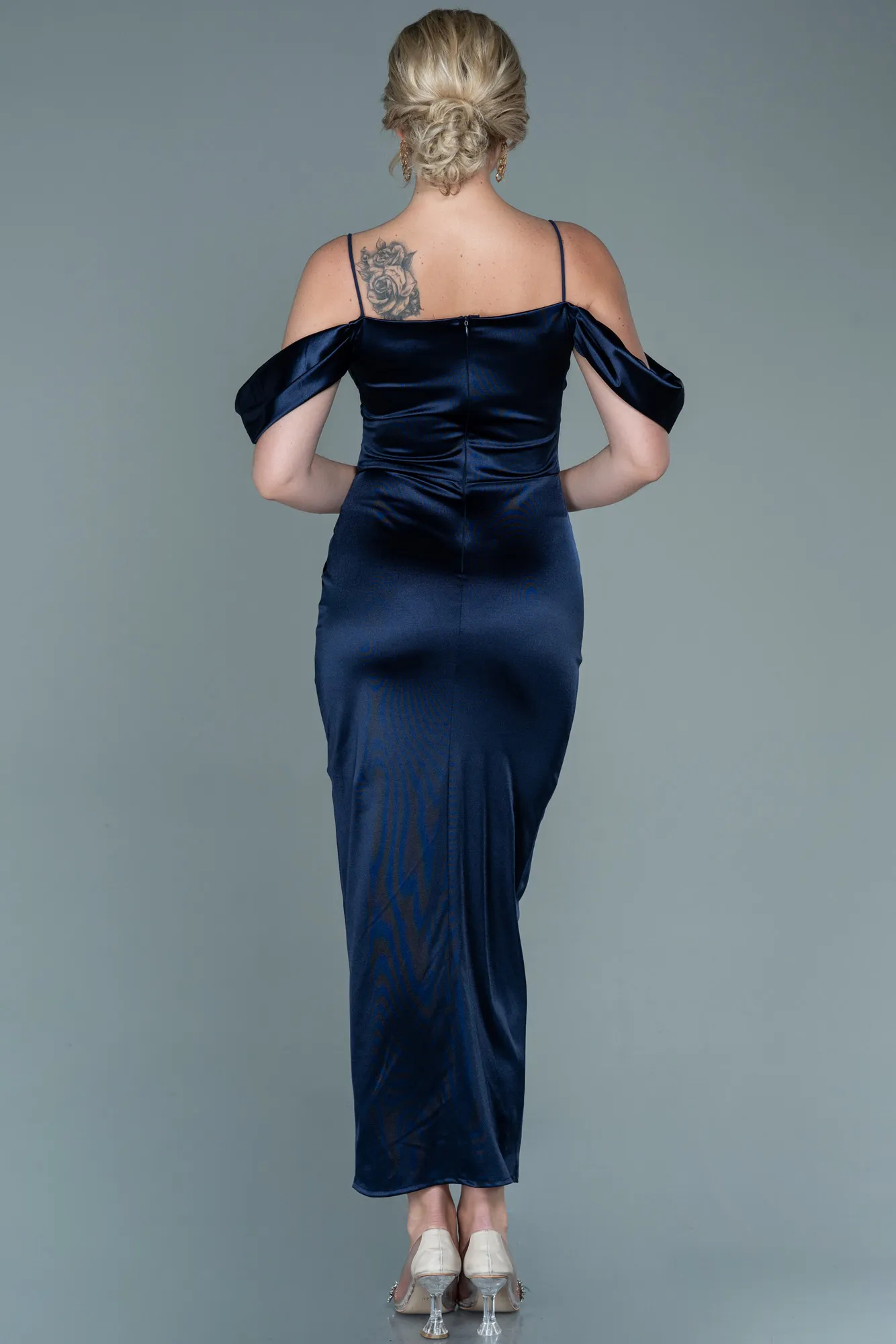 Navy Blue-Midi Satin Invitation Dress ABK1534
