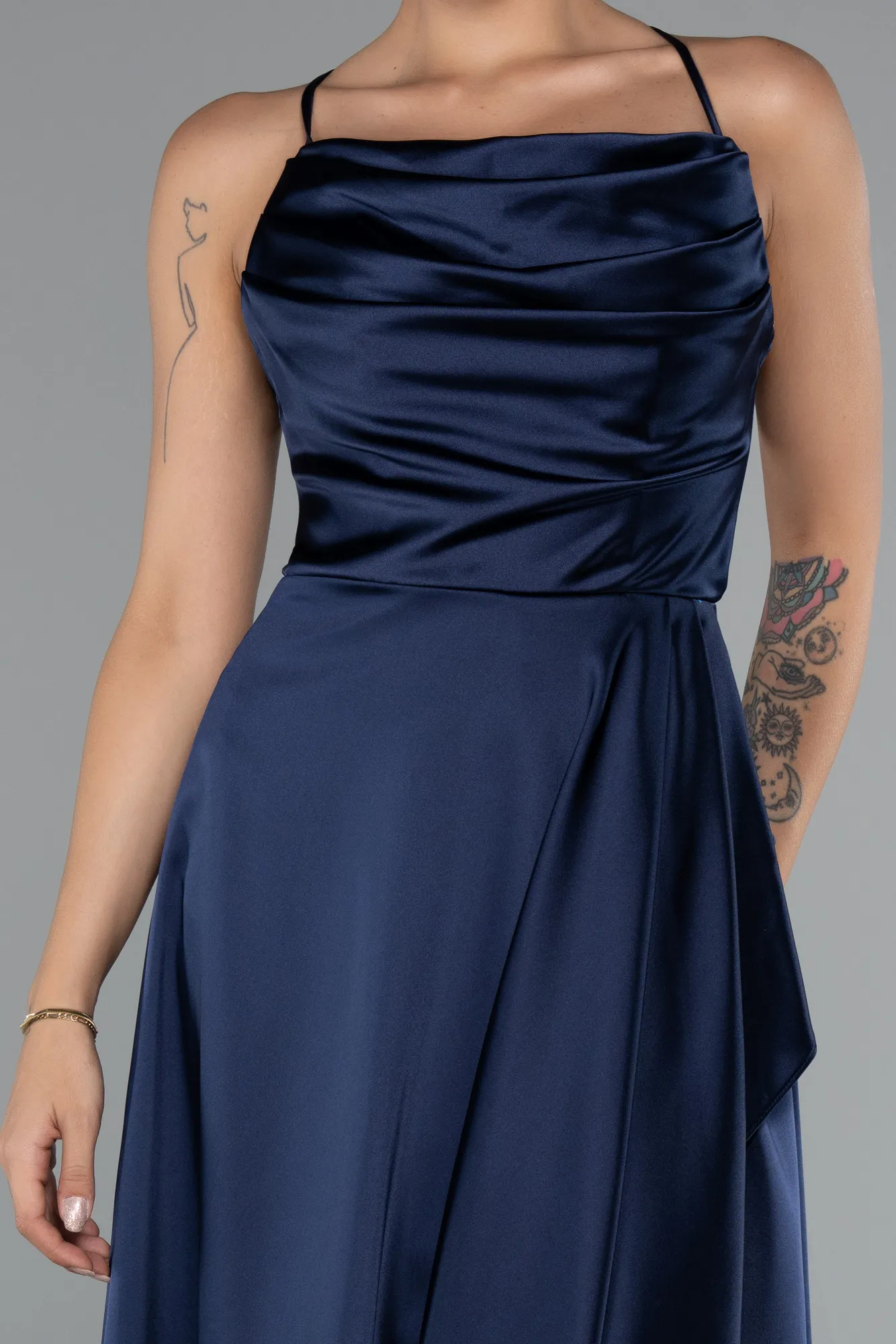 Navy Blue-Midi Satin Invitation Dress ABK1586