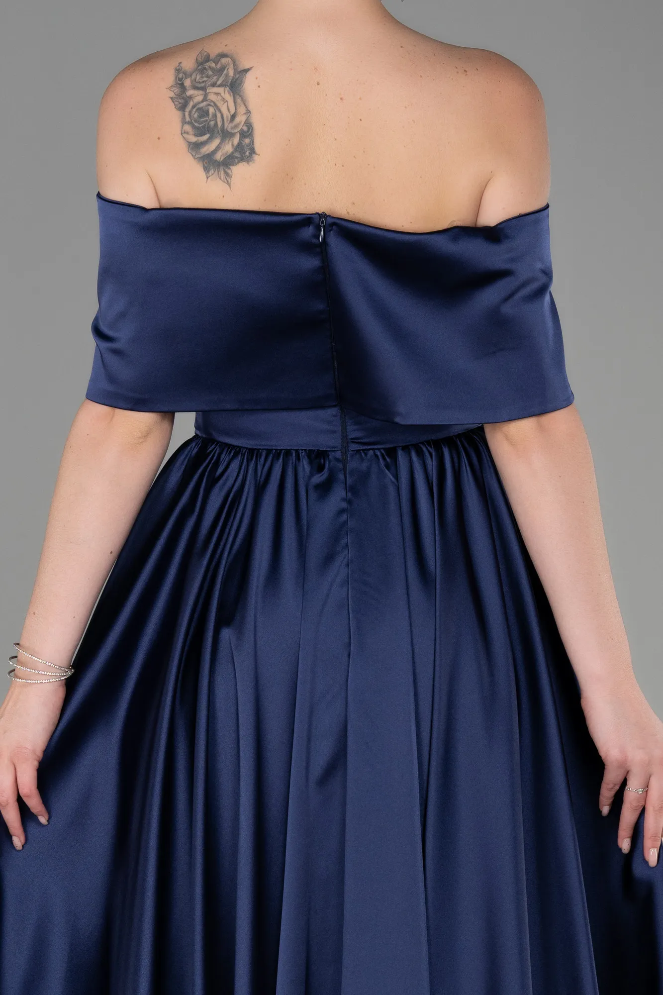 Navy Blue-Midi Satin Night Dress ABK1846