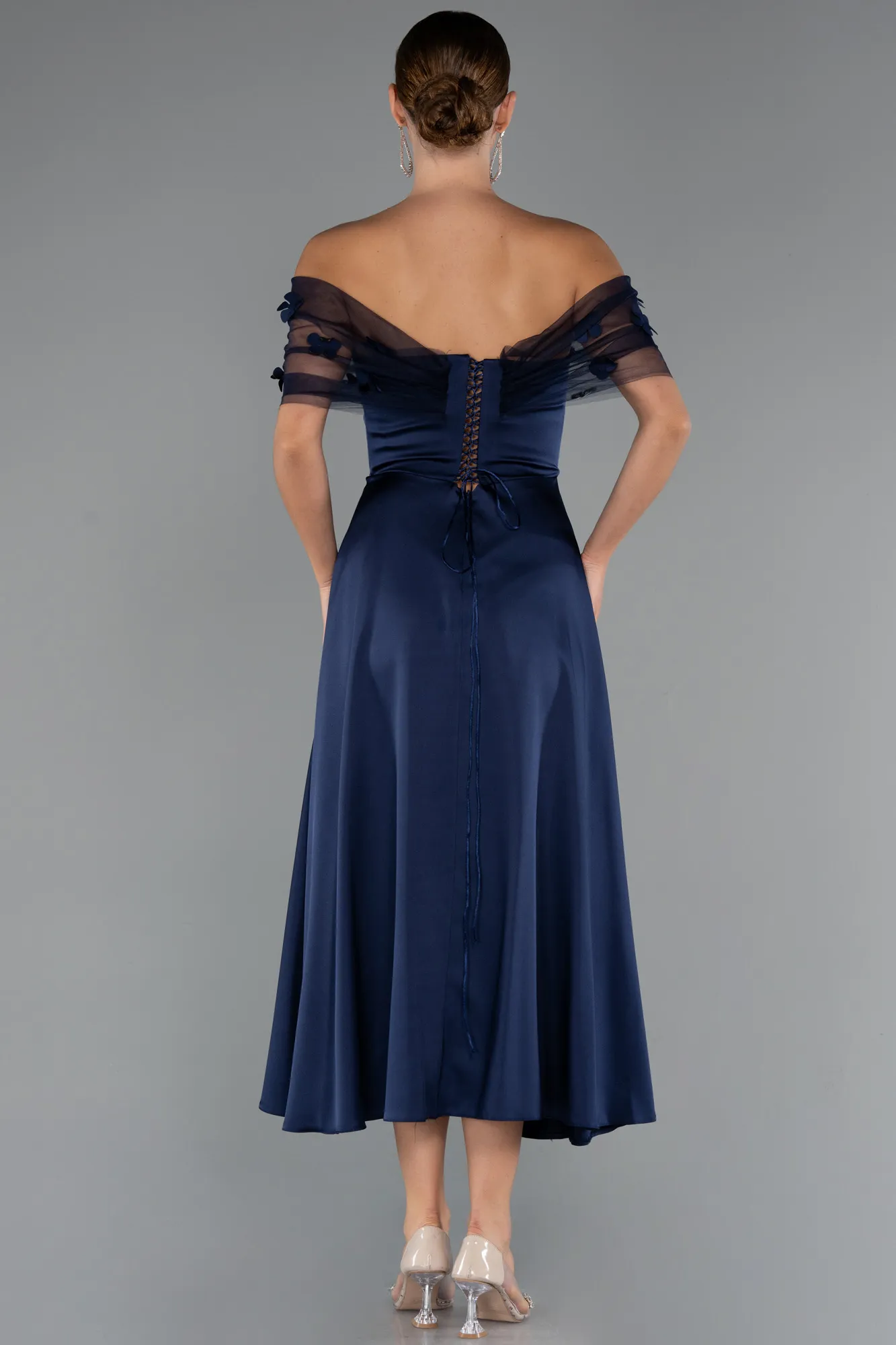 Navy Blue-Midi Satin Party Dress ABK2431