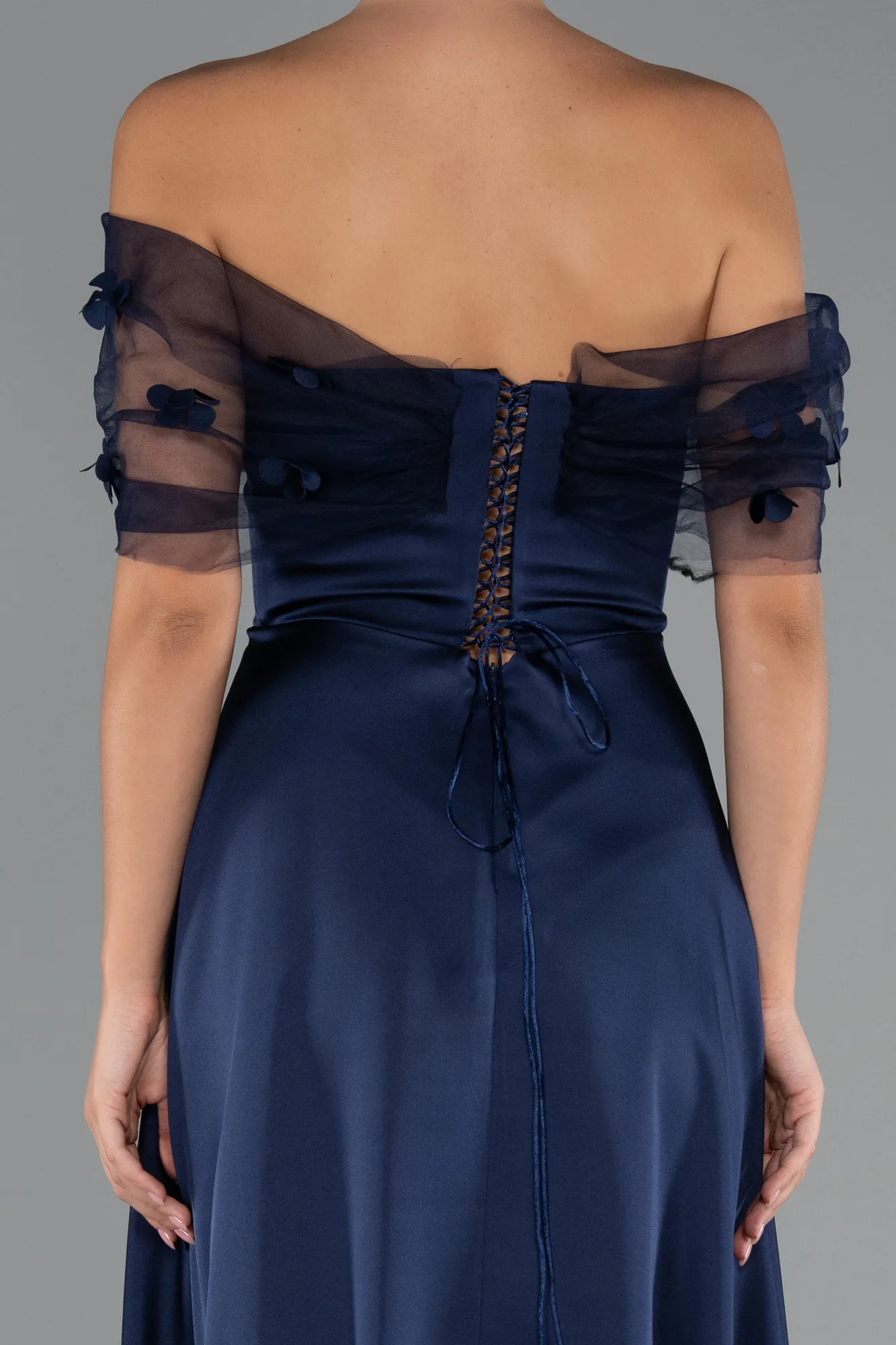Navy Blue-Midi Satin Party Dress ABK2431