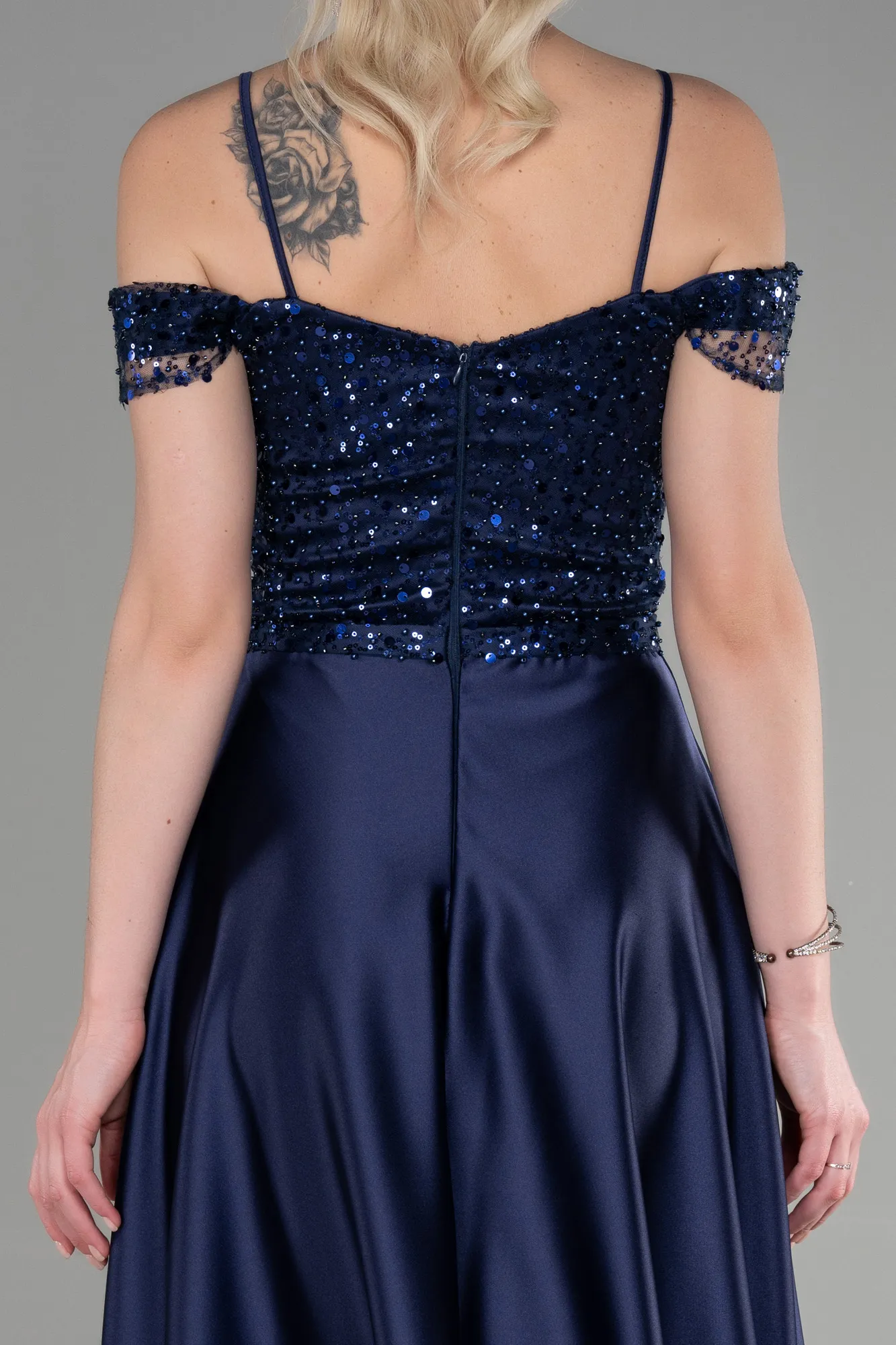 Navy Blue-Midi Satin Party Dress ABU3624