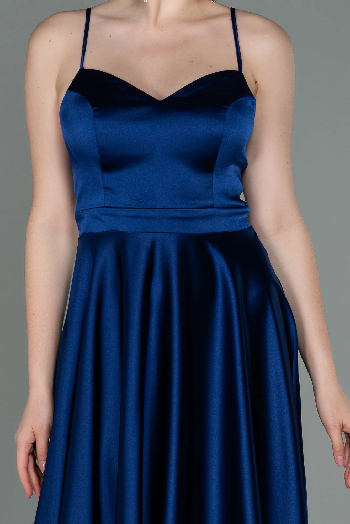 Navy Blue-Midi Satin Prom Gown ABK1791