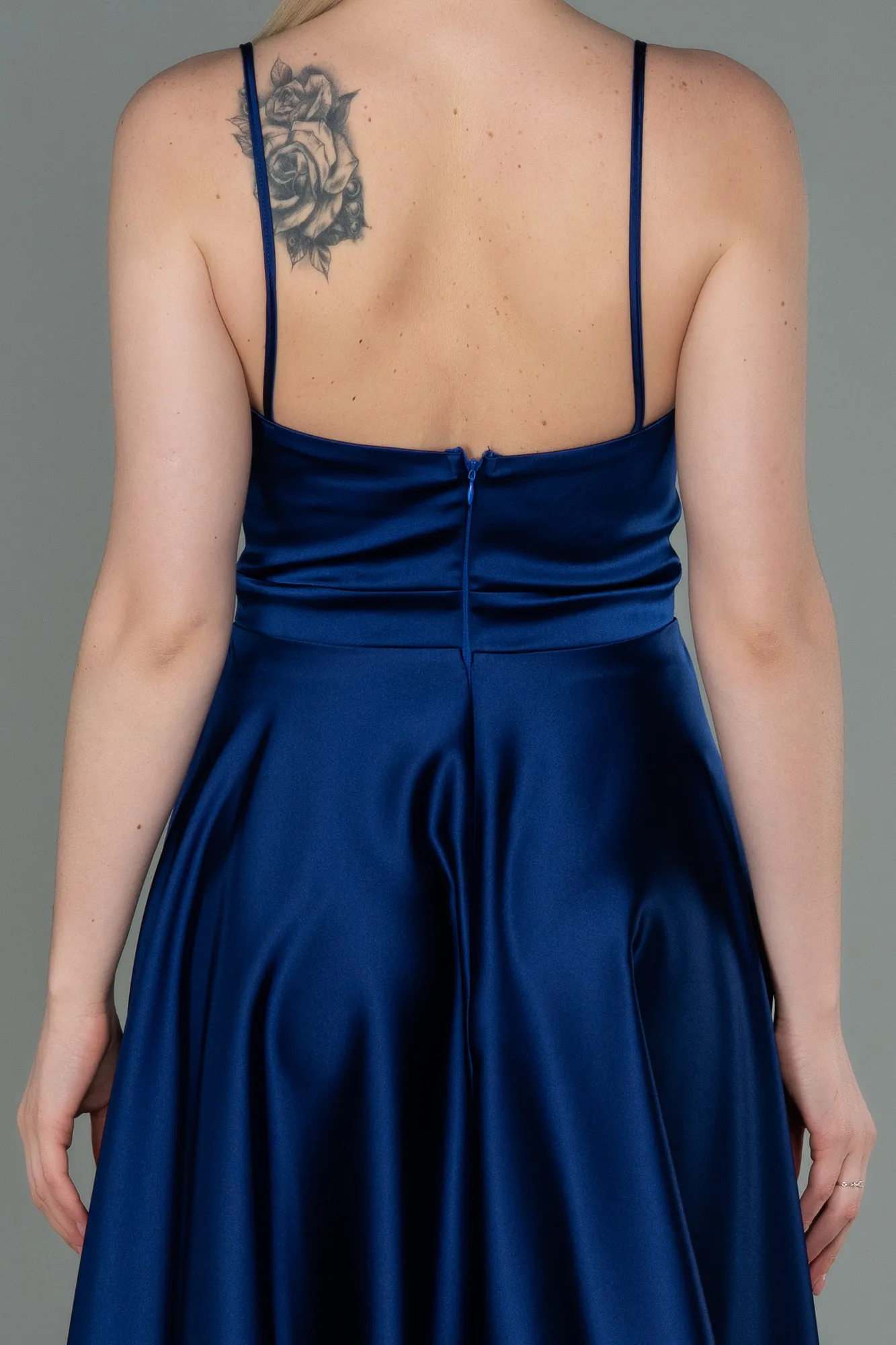 Navy Blue-Midi Satin Prom Gown ABK1791