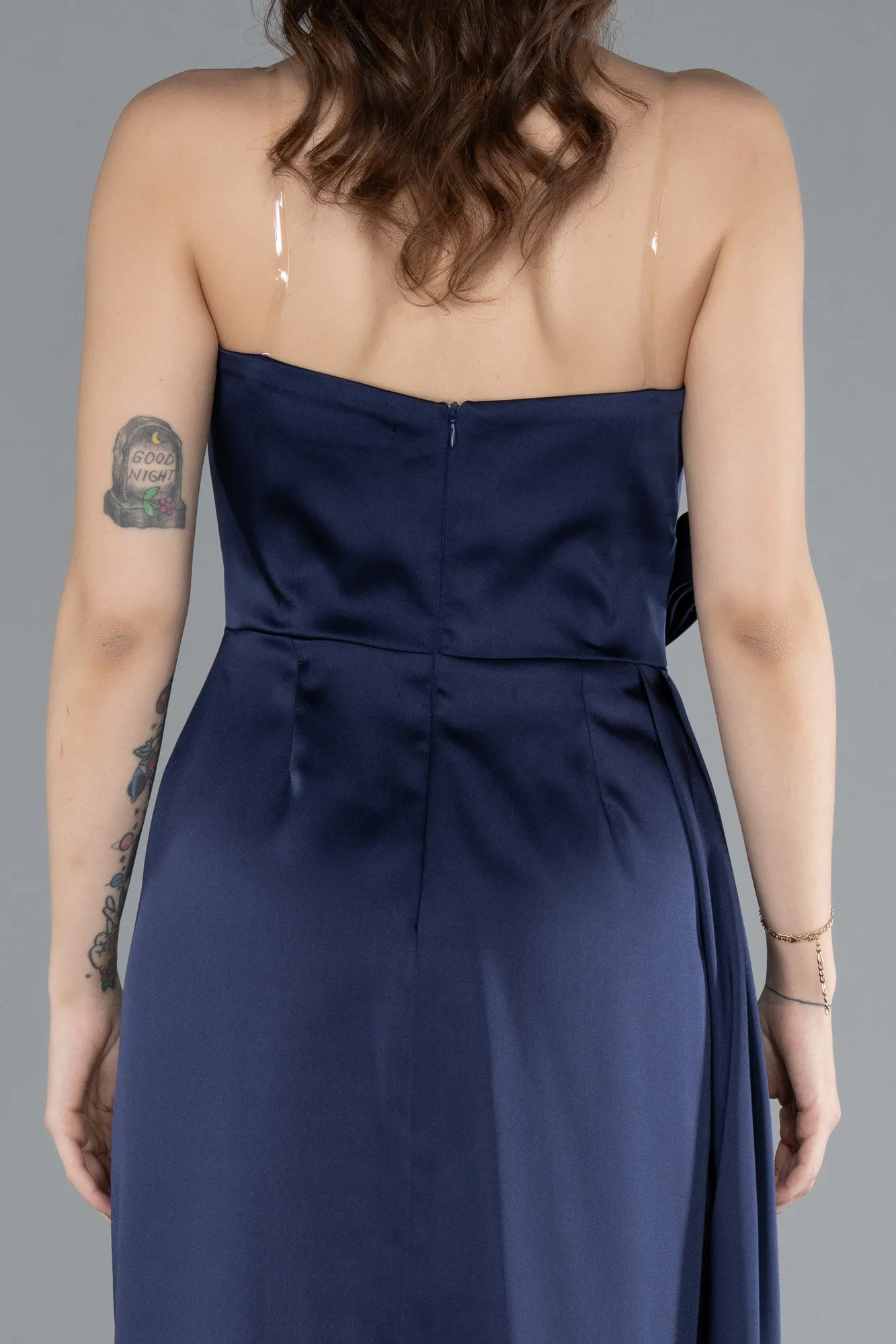 Navy Blue-Midi Satin Prom Gown ABK2265