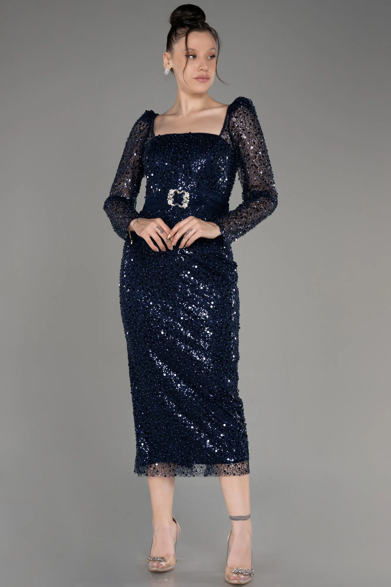 Navy Blue-Midi Scaly Cocktail Dress ABK1979
