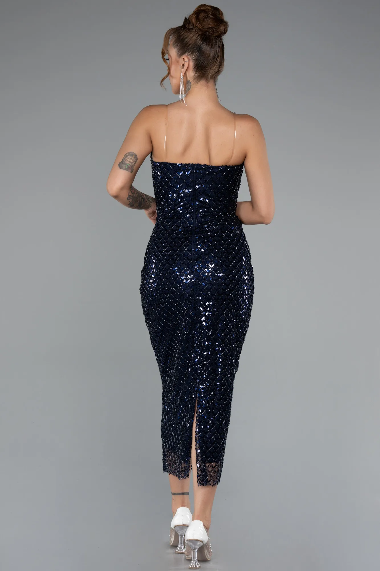 Navy Blue-Midi Scaly Cocktail Dress ABK2389