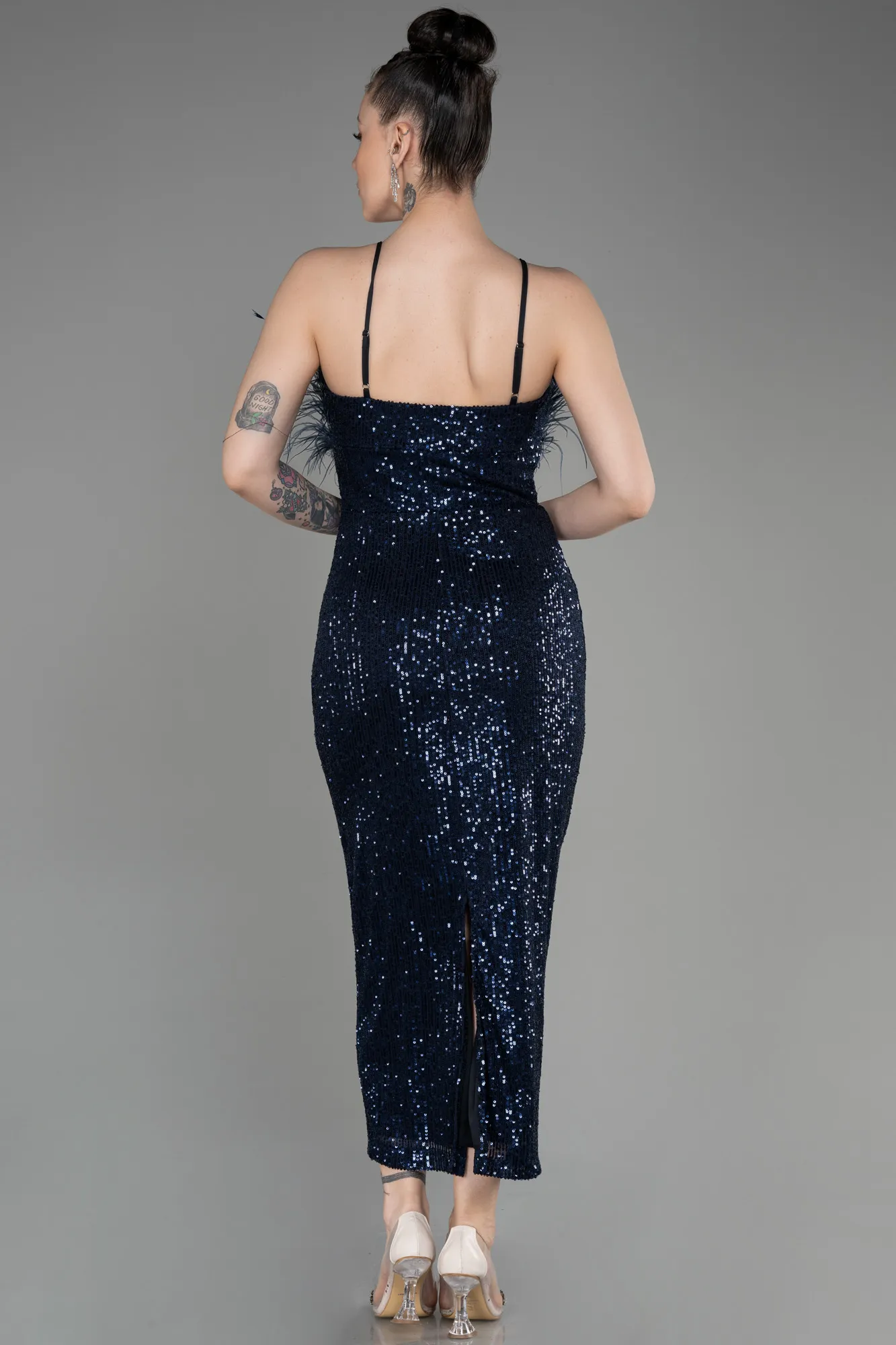 Navy Blue-Midi Scaly Cocktail Dress ABU3812