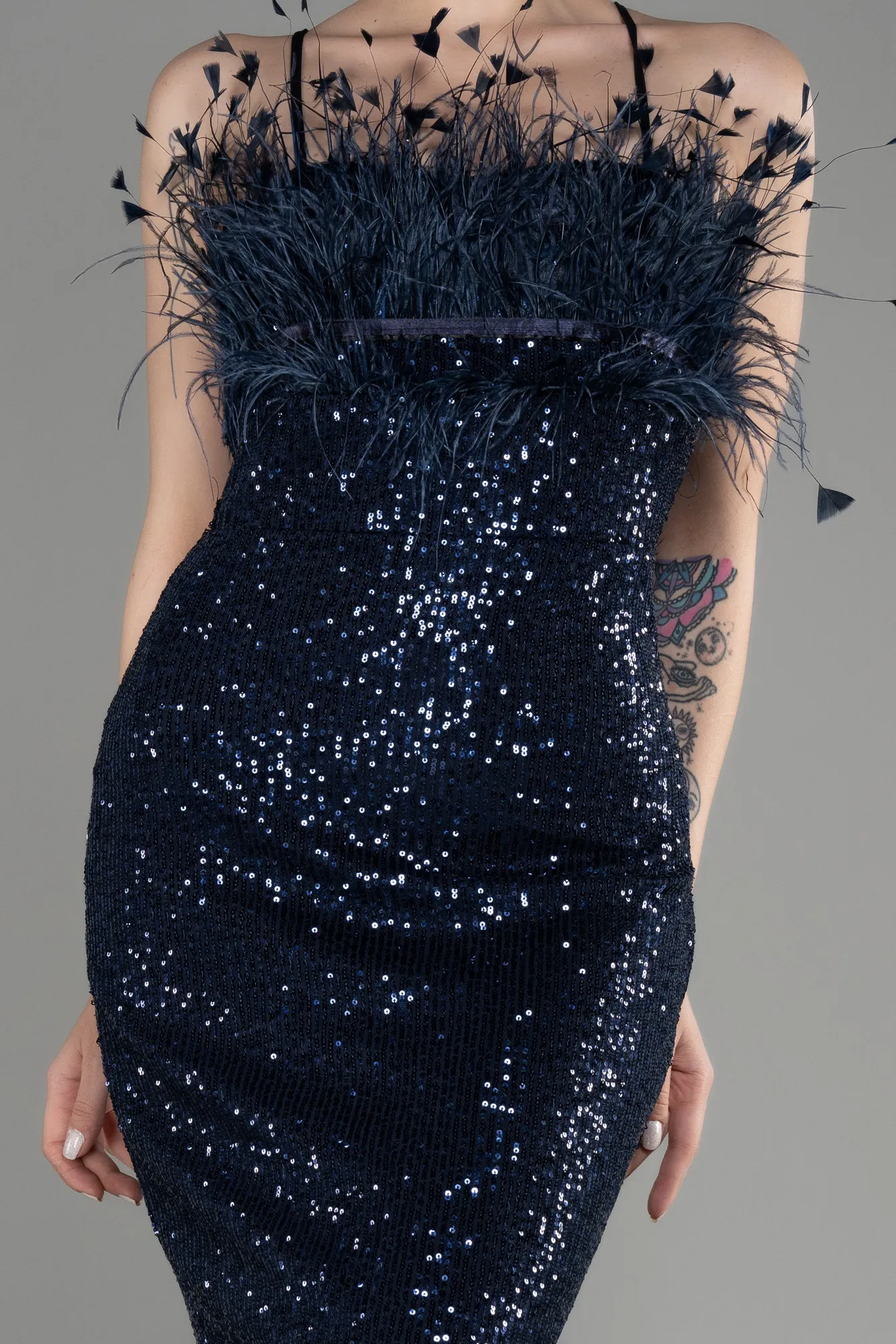 Navy Blue-Midi Scaly Cocktail Dress ABU3812