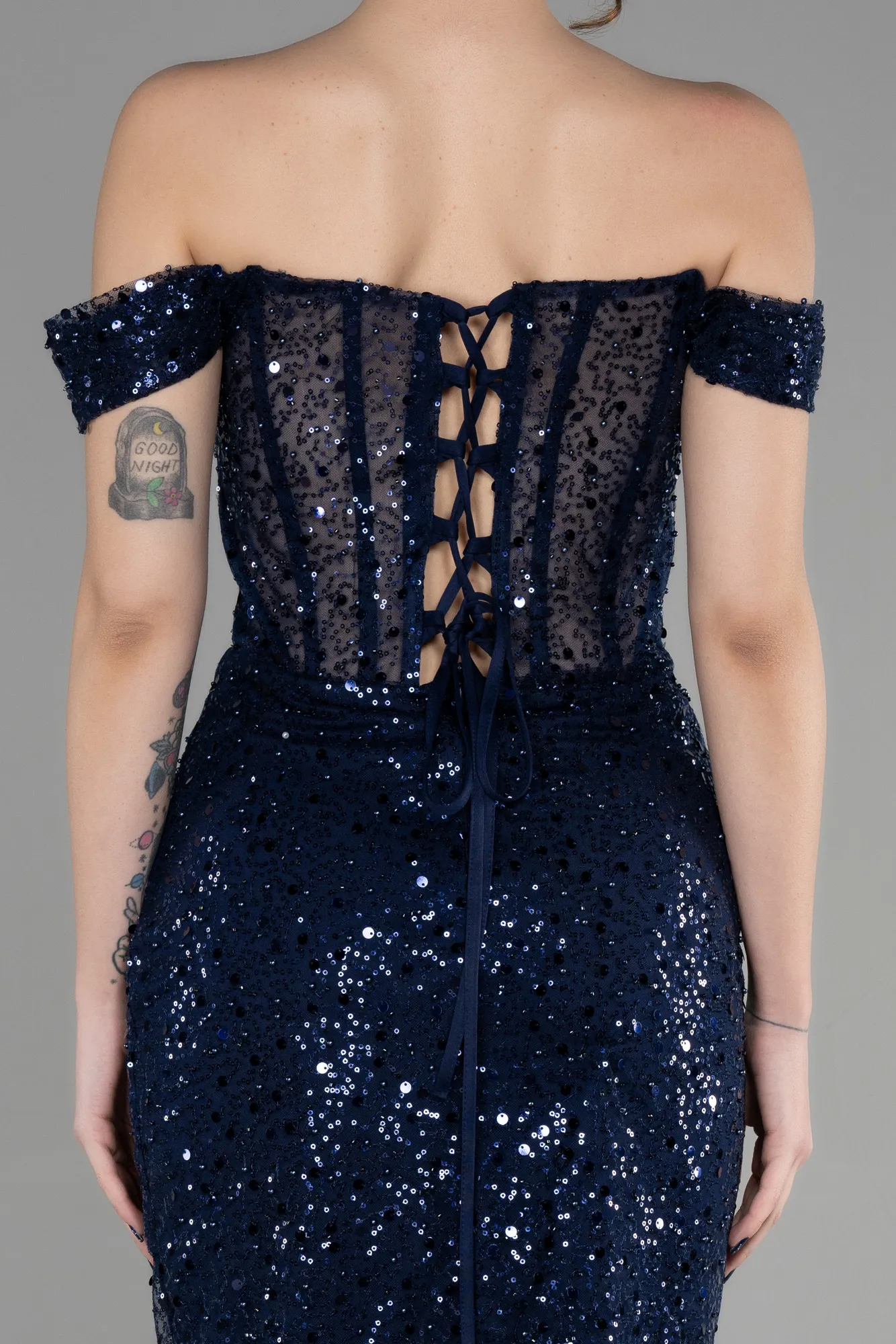 Navy Blue-Midi Scaly Invitation Dress ABK1934