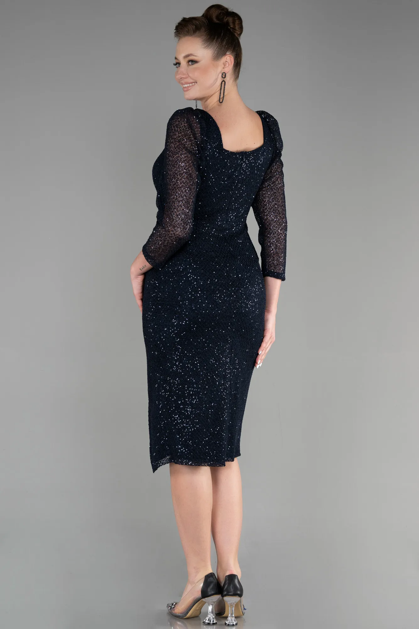 Navy Blue-Midi Scaly Night Dress ABK1936