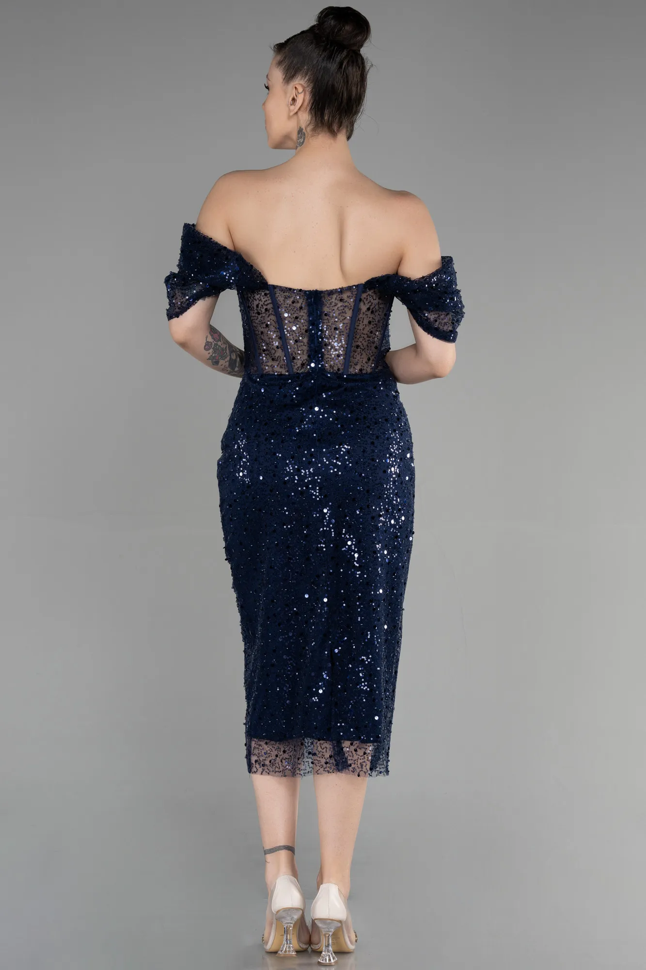 Navy Blue-Midi Scaly Party Dress ABK1939