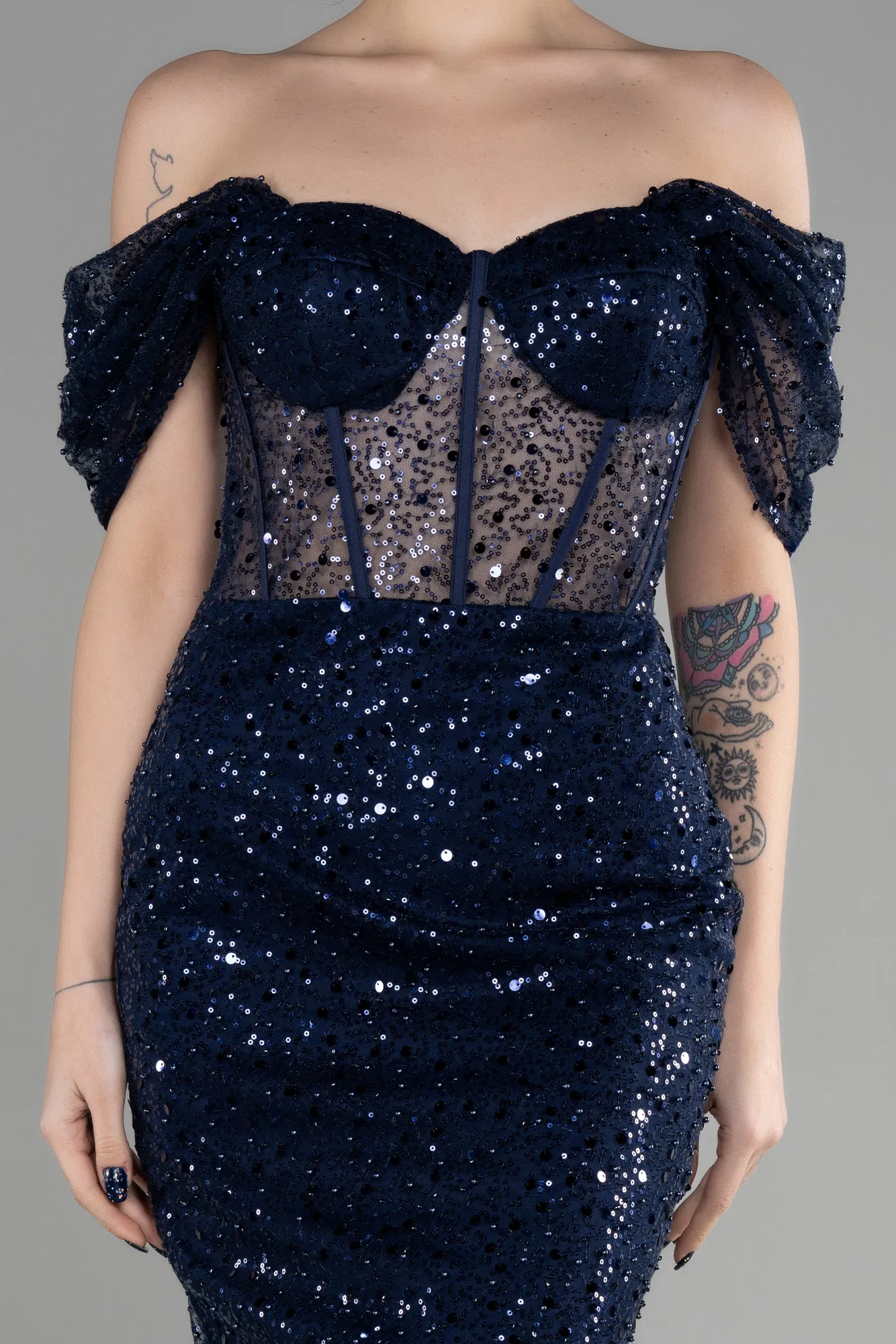 Navy Blue-Midi Scaly Party Dress ABK1939