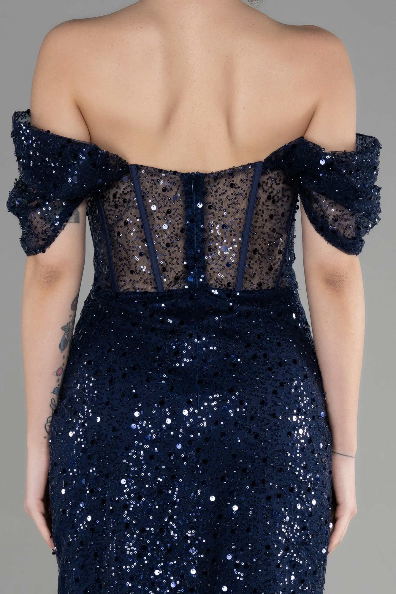 Navy Blue-Midi Scaly Party Dress ABK1939