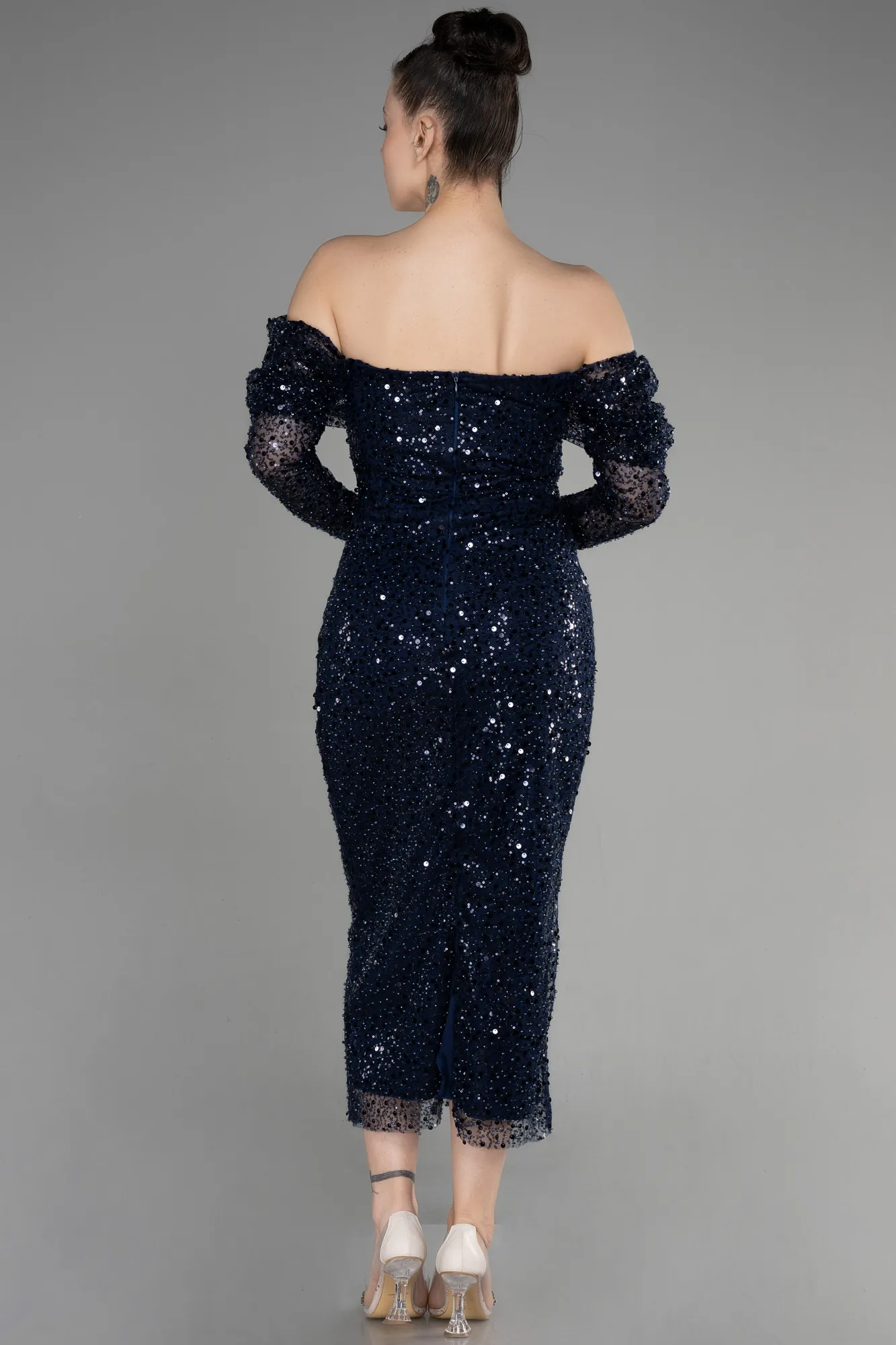 Navy Blue-Midi Scaly Party Dress ABK1977