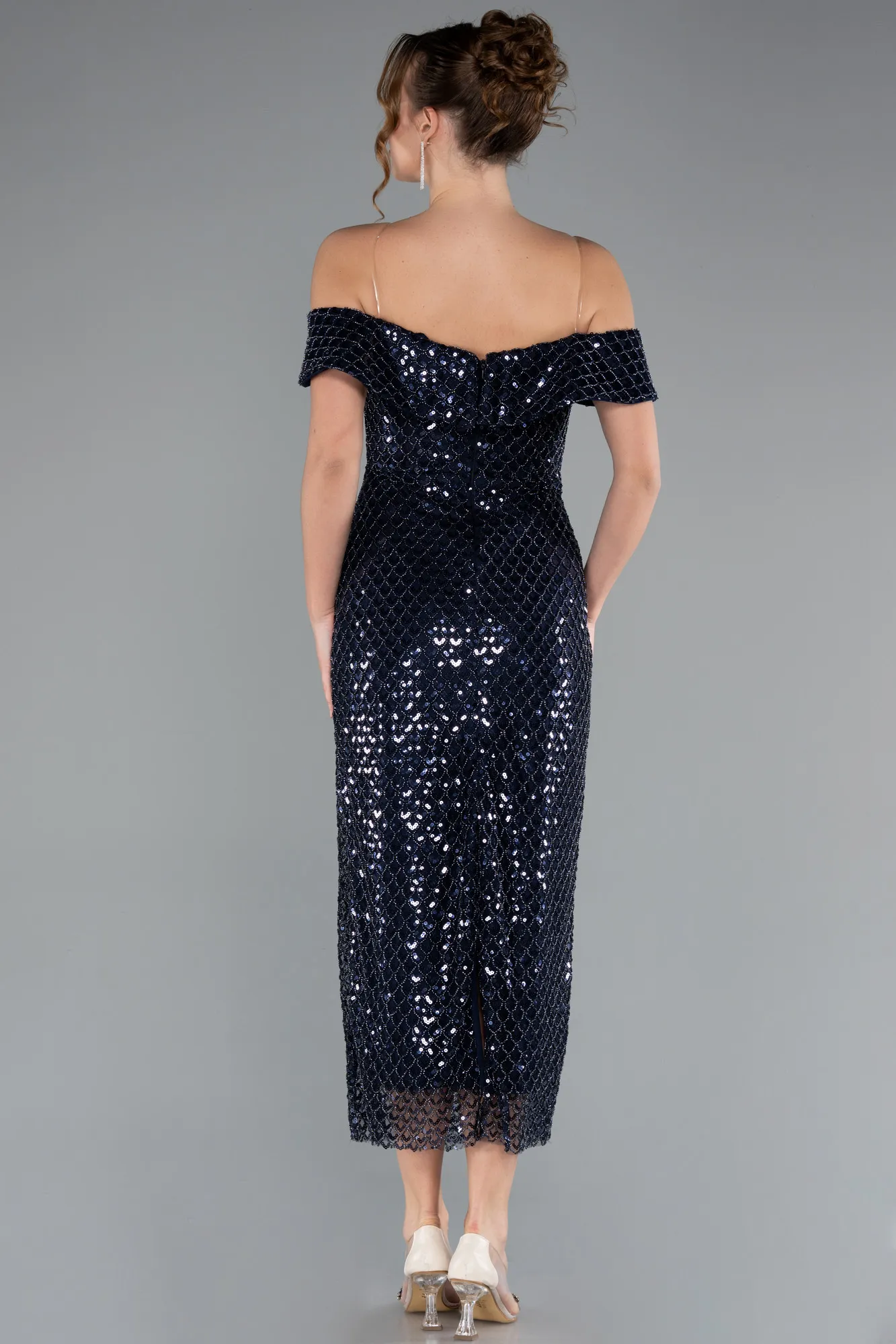 Navy Blue-Midi Scaly Party Dress ABK2364