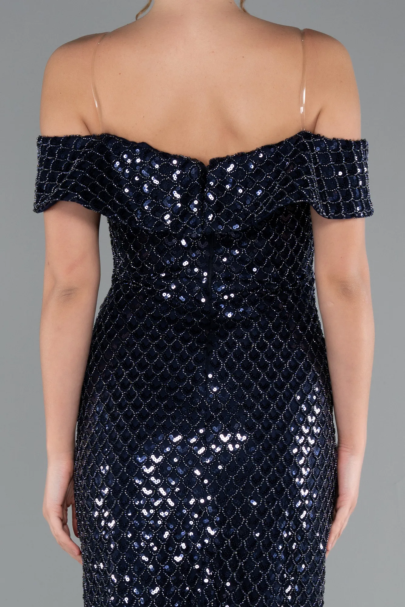 Navy Blue-Midi Scaly Party Dress ABK2364