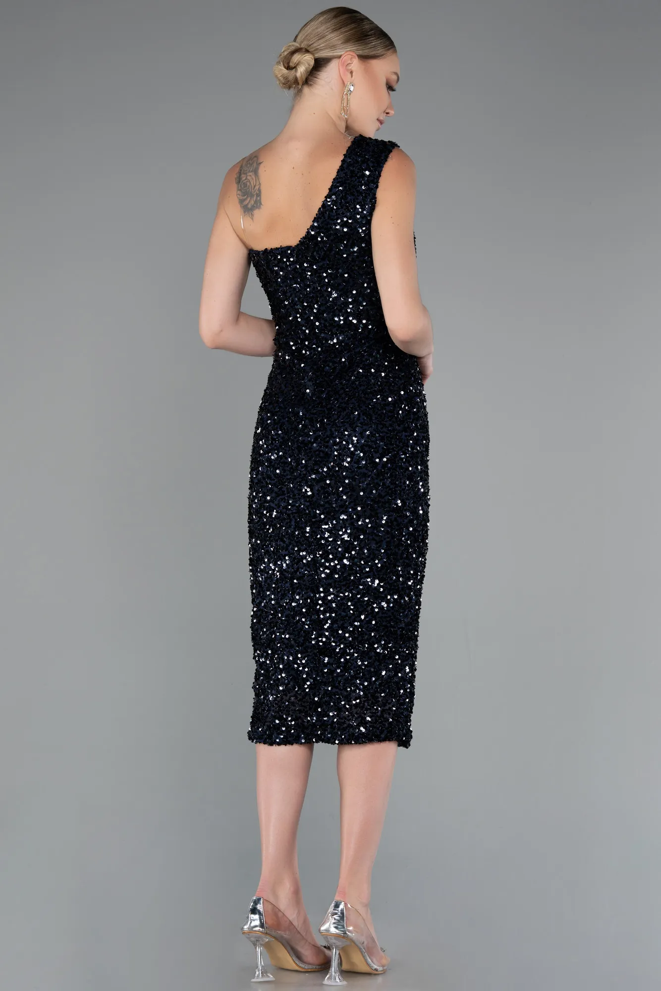 Navy Blue-Midi Scaly Party Dress ABK2377