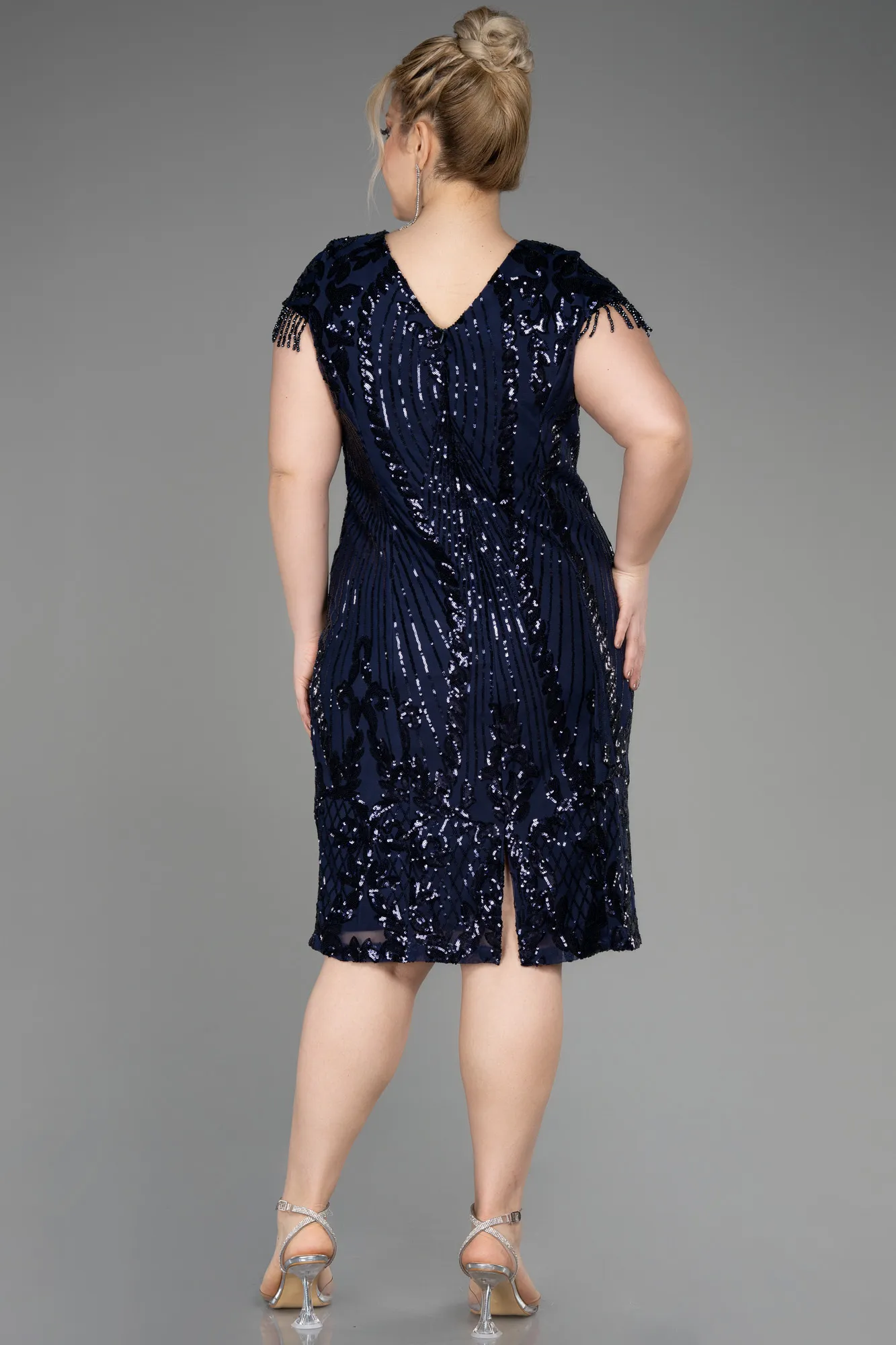 Navy Blue-Midi Scaly Plus Size Cocktail Dress ABK2028