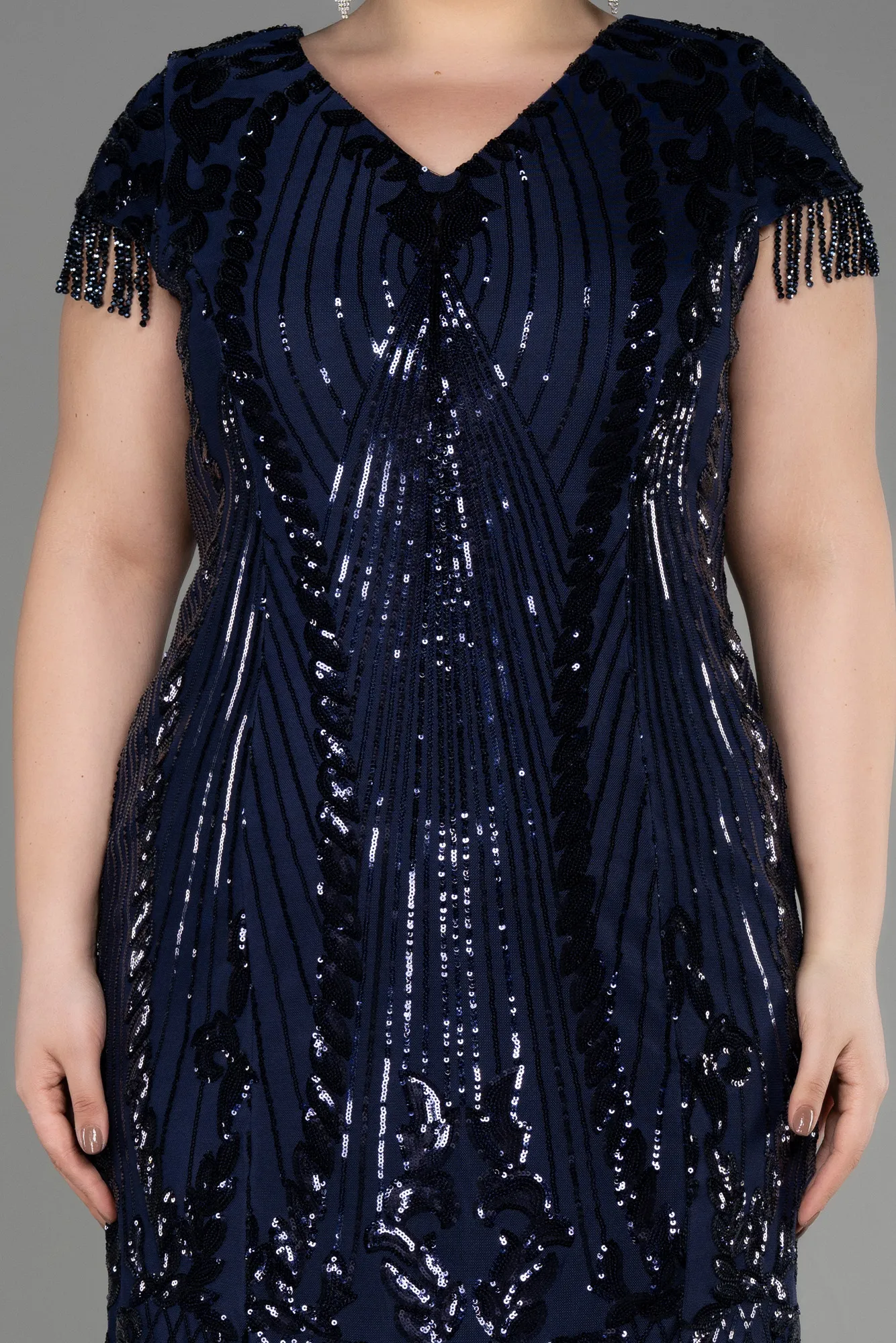 Navy Blue-Midi Scaly Plus Size Cocktail Dress ABK2028