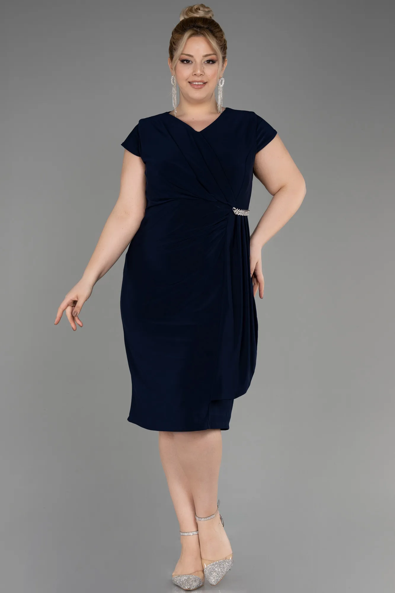 Navy Blue-Midi Scaly Plus Size Cocktail Dress ABK2029