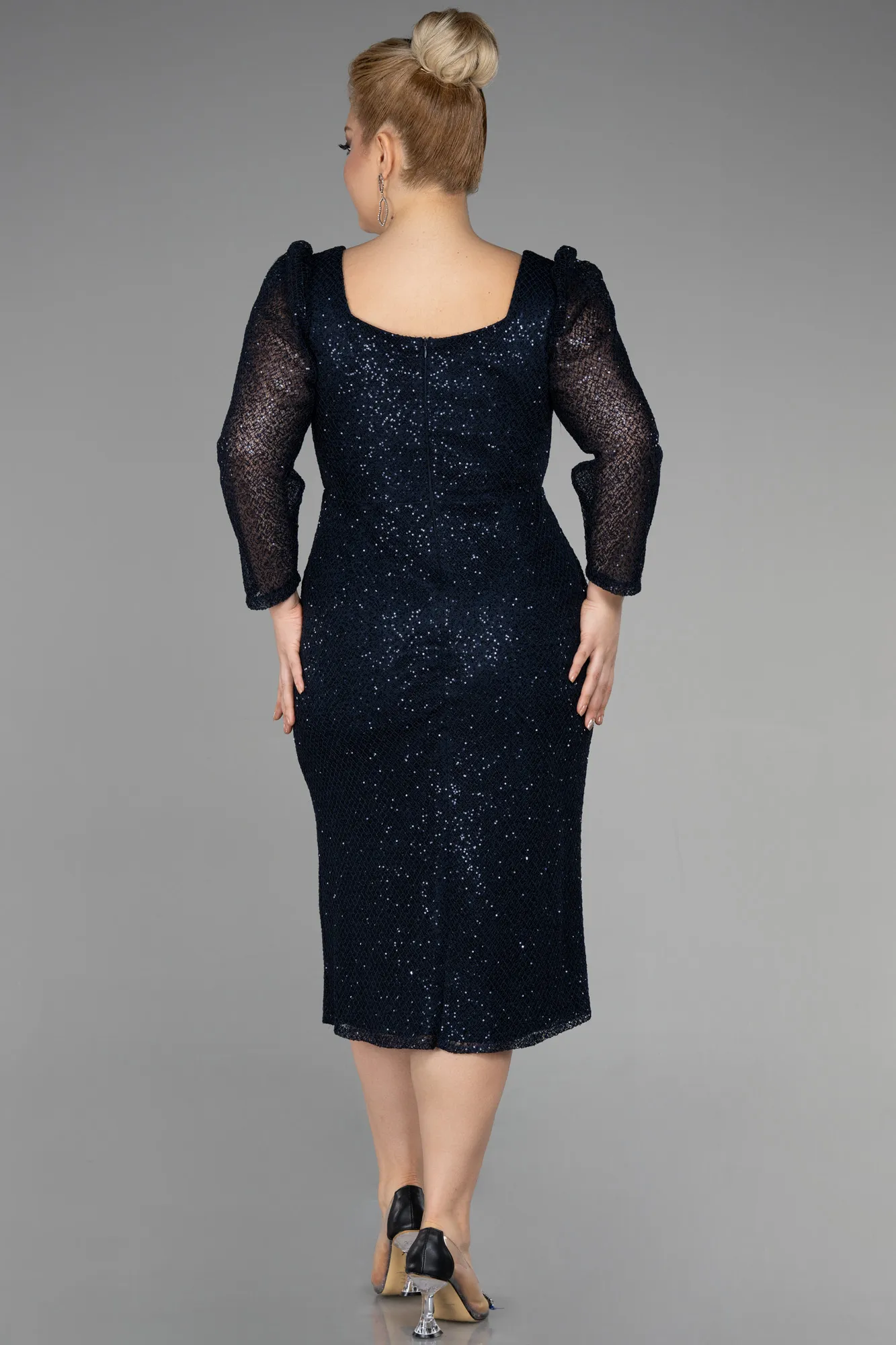 Navy Blue-Midi Scaly Plus Size Evening Dress ABK1929