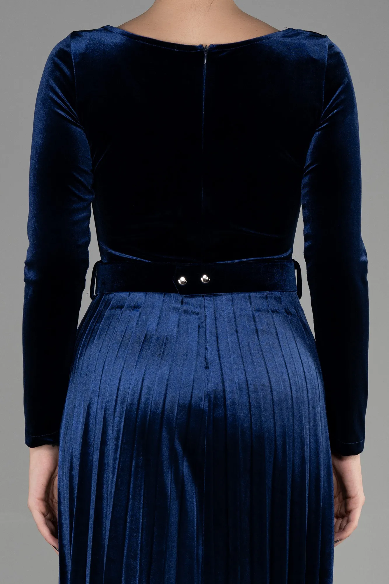 Navy Blue-Midi Velvet Invitation Dress ABK1870