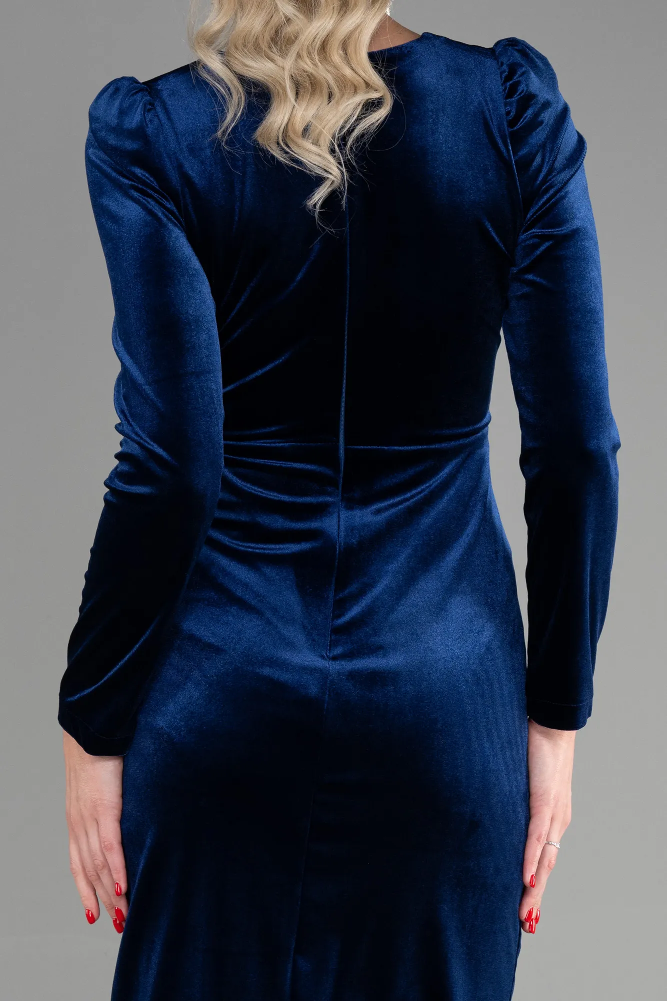 Navy Blue-Midi Velvet Invitation Dress ABK1896