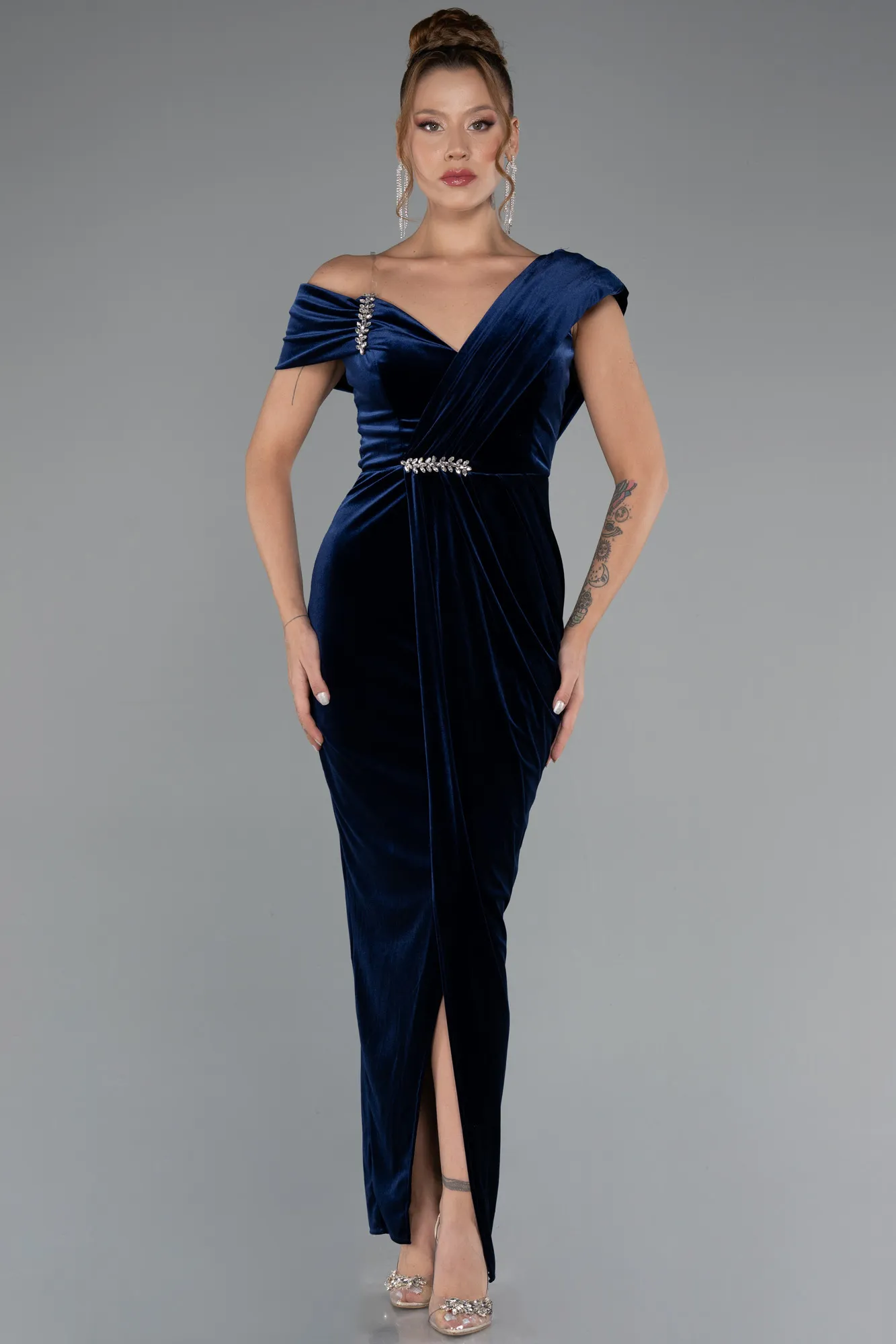 Navy Blue-Midi Velvet Party Dress ABK2454