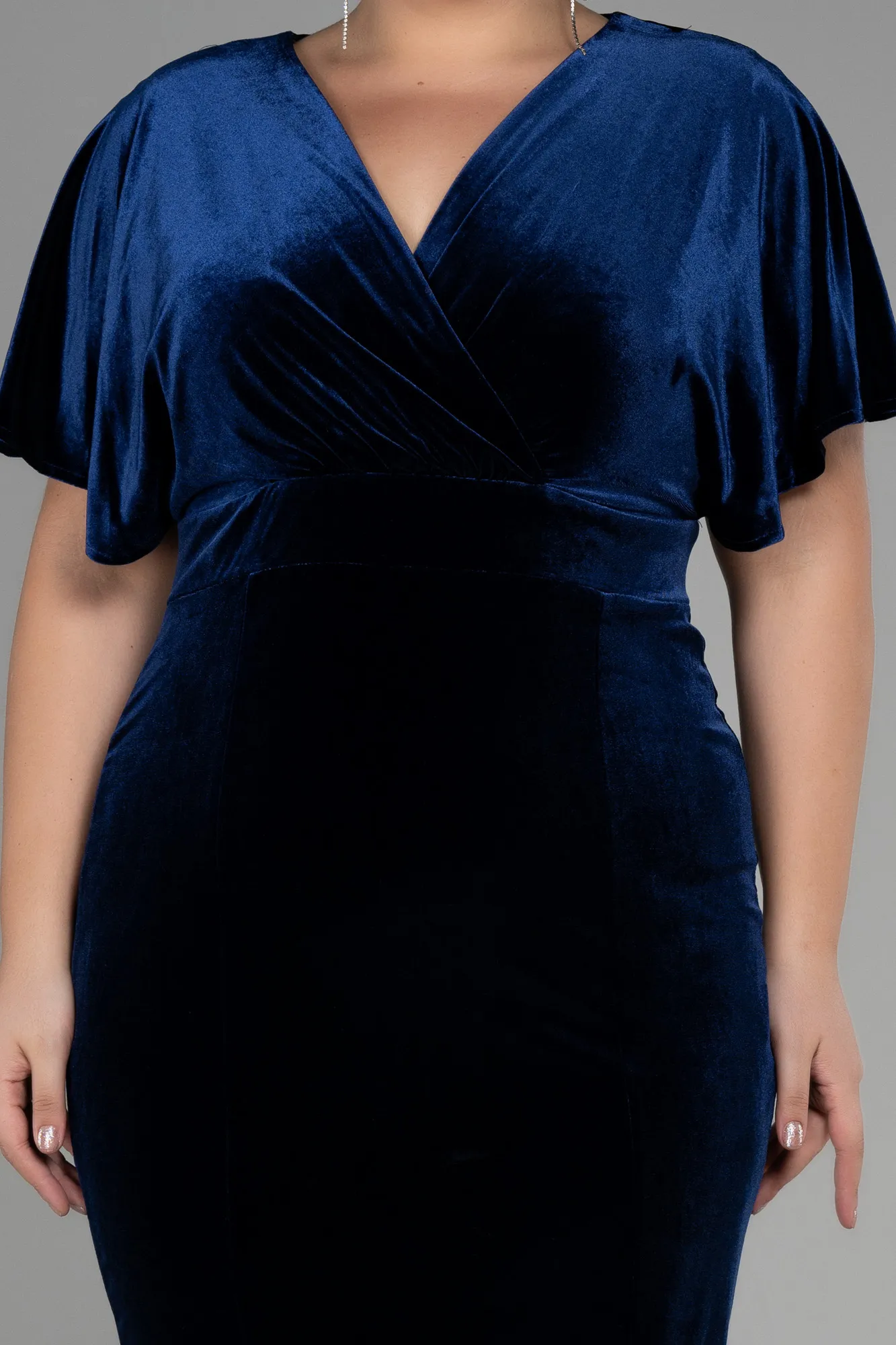 Navy Blue-Midi Velvet Velvet Oversized Evening Dress ABK1876